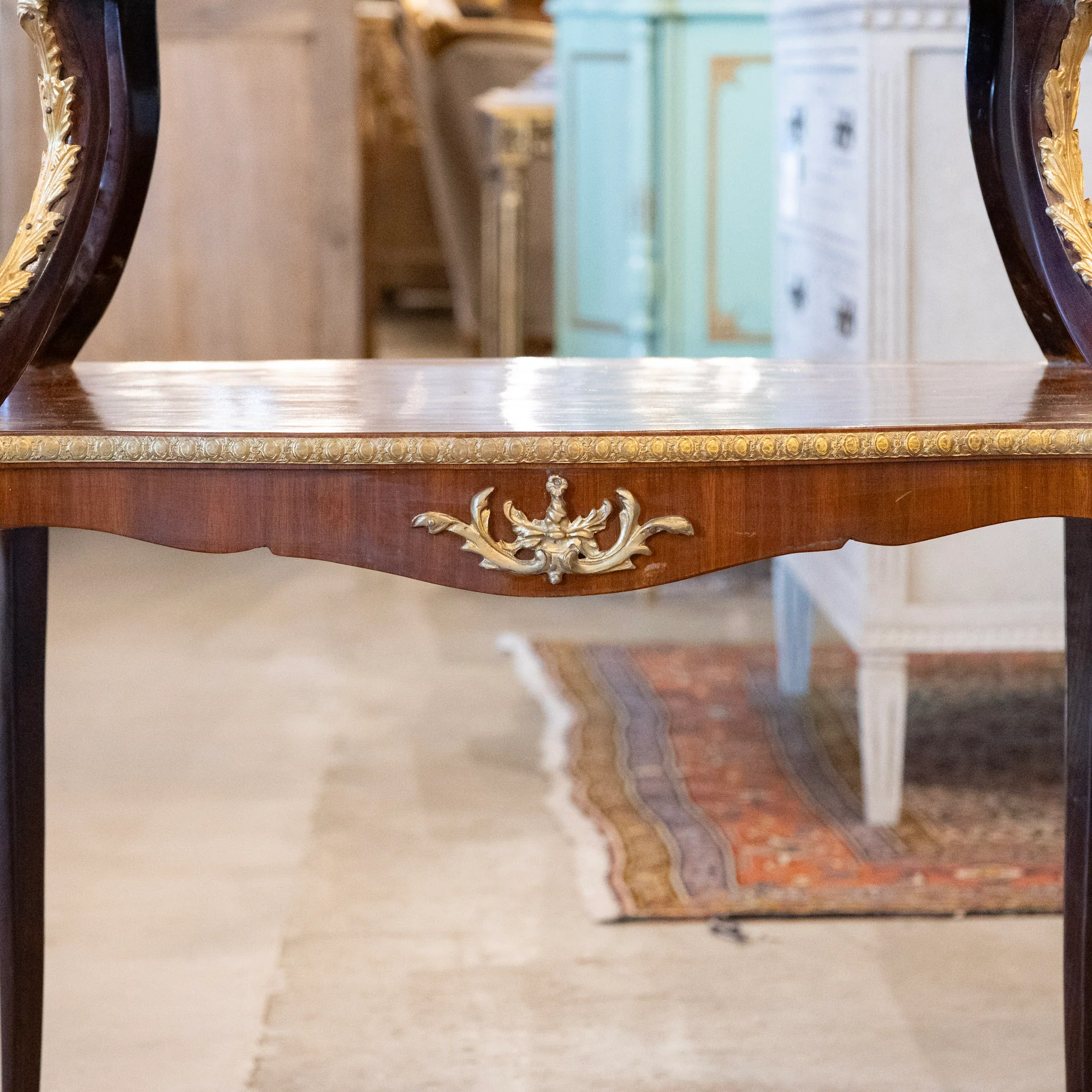 French Empire Side Table – Checkered Wood Inlay & Ormolu Mounts - Image 3