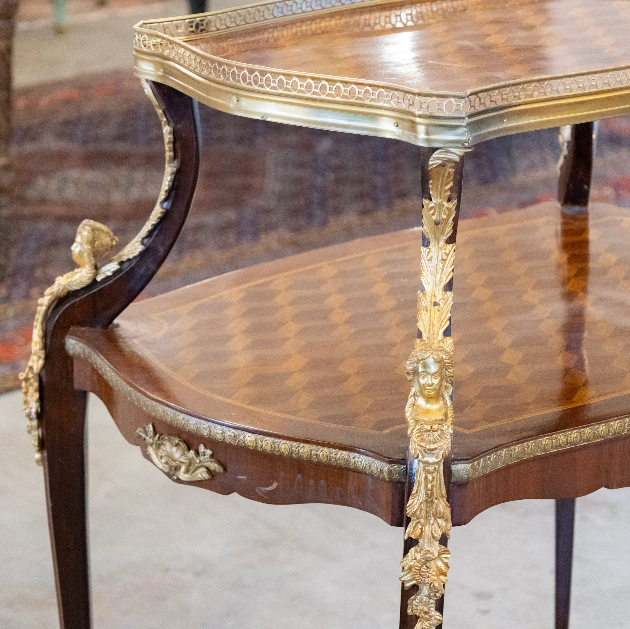 French Empire Side Table – Checkered Wood Inlay & Ormolu Mounts - Image 4