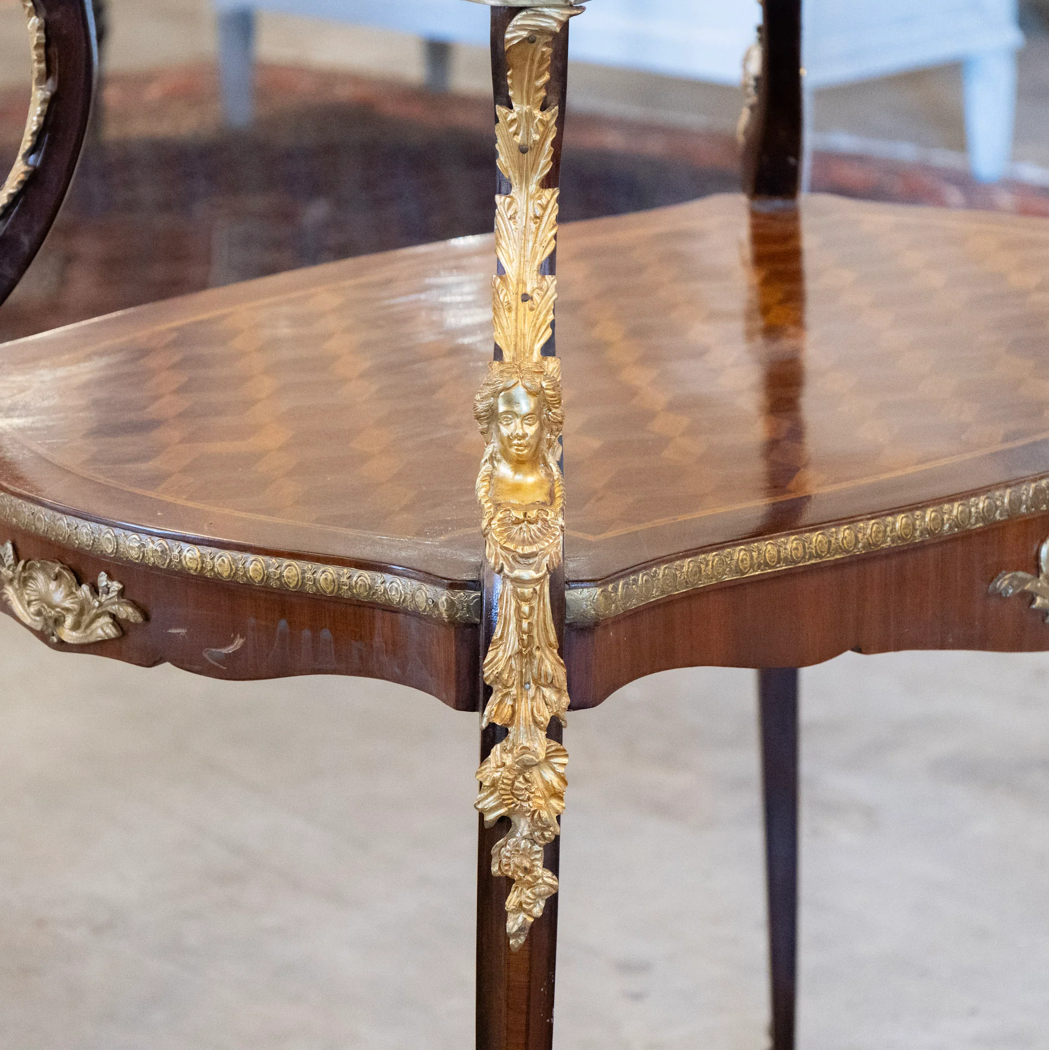 French Empire Side Table – Checkered Wood Inlay & Ormolu Mounts - Image 5
