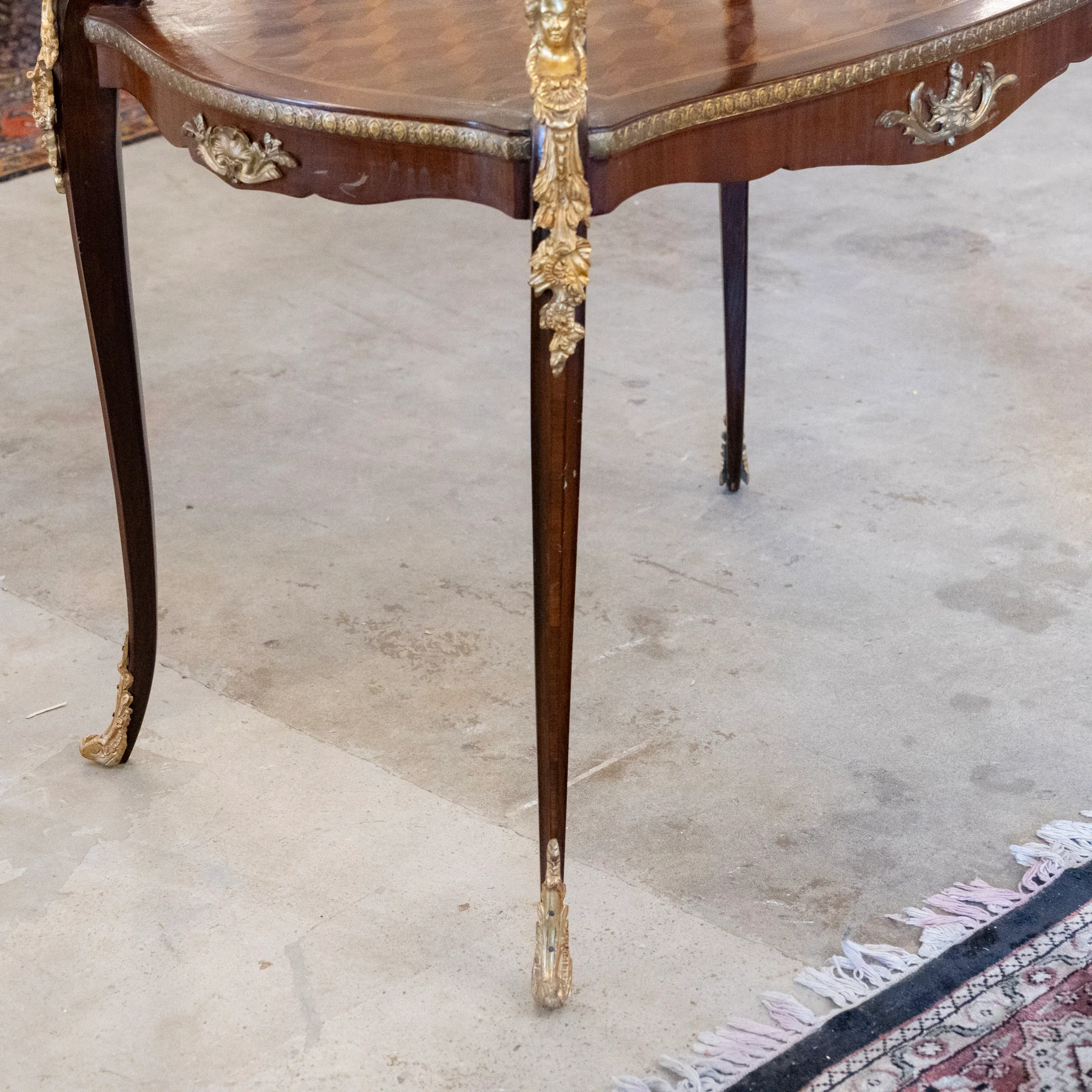 French Empire Side Table – Checkered Wood Inlay & Ormolu Mounts - Image 6