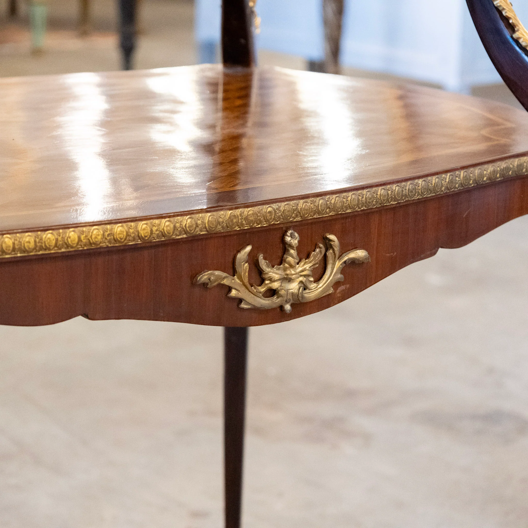 French Empire Side Table – Checkered Wood Inlay & Ormolu Mounts - Image 7