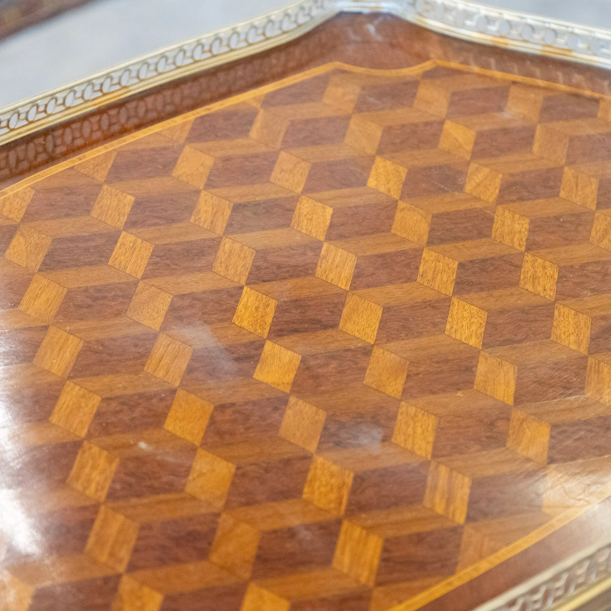 French Empire Side Table – Checkered Wood Inlay & Ormolu Mounts - Image 9