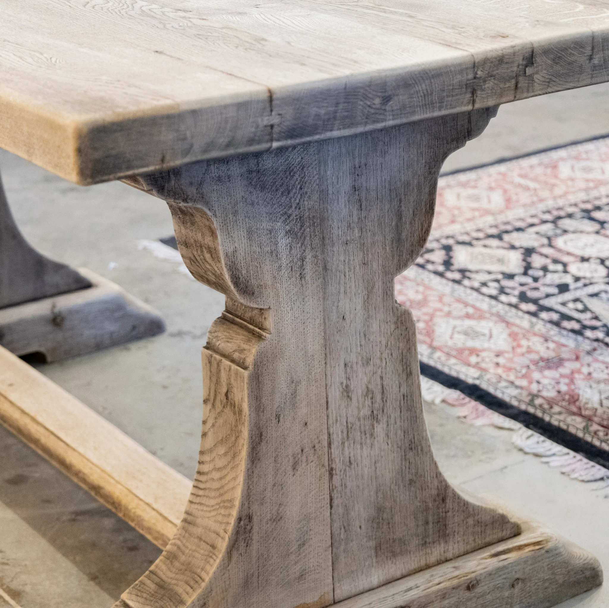 French Farm Dining Table - Light Wood Distressed Finish & Trestle Base - Image 10