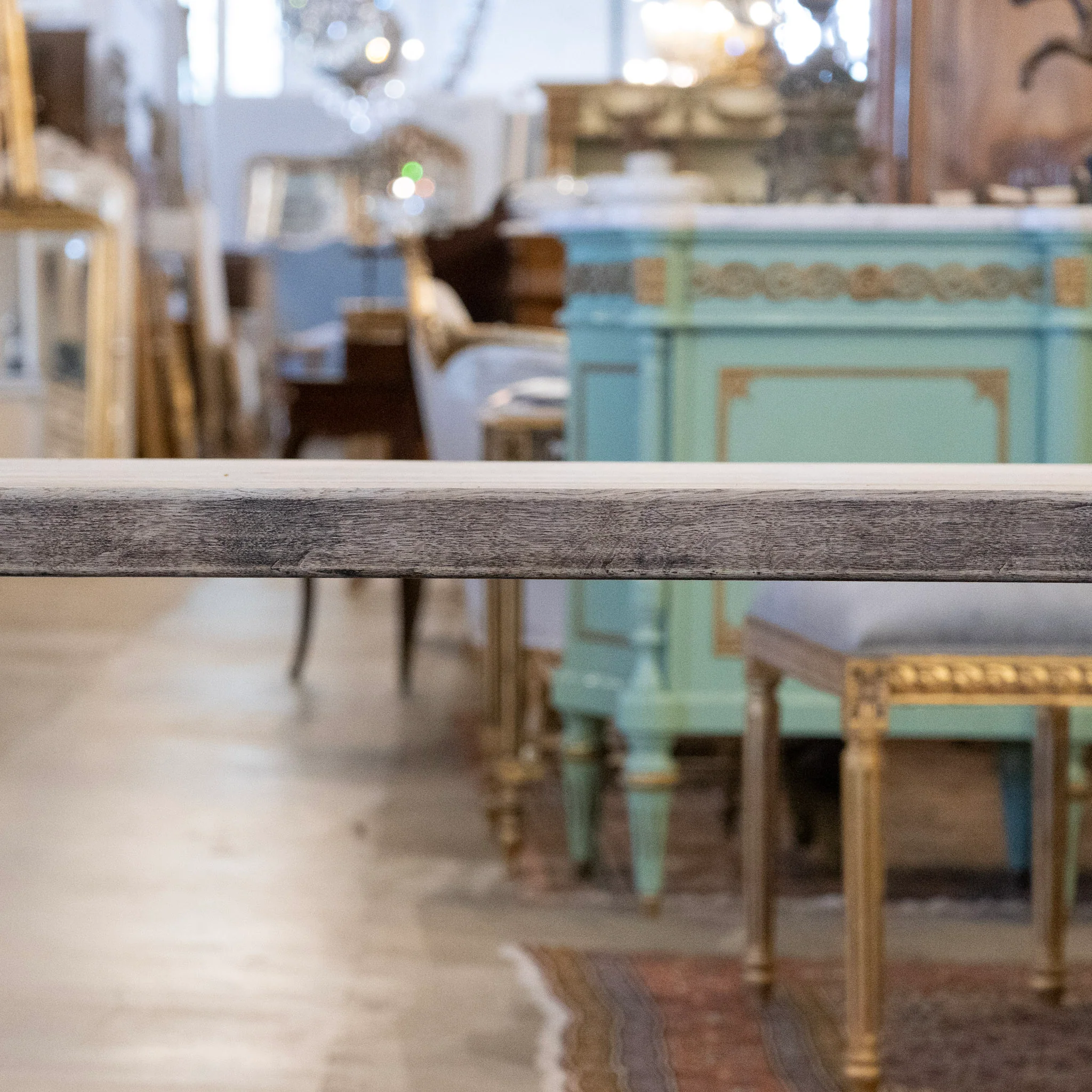 French Farm Dining Table - Light Wood Distressed Finish & Trestle Base - Image 4