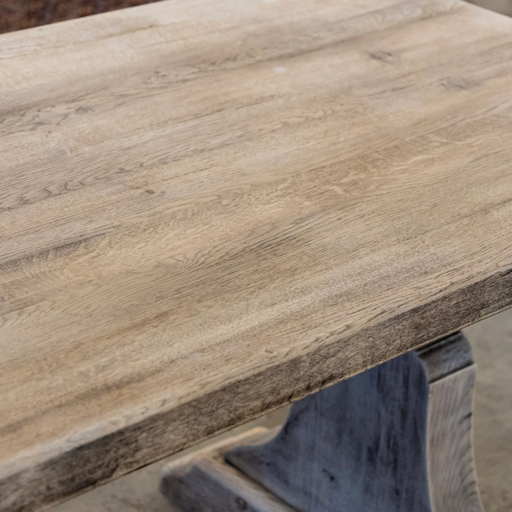 French Farm Dining Table - Light Wood Distressed Finish & Trestle Base - Image 8