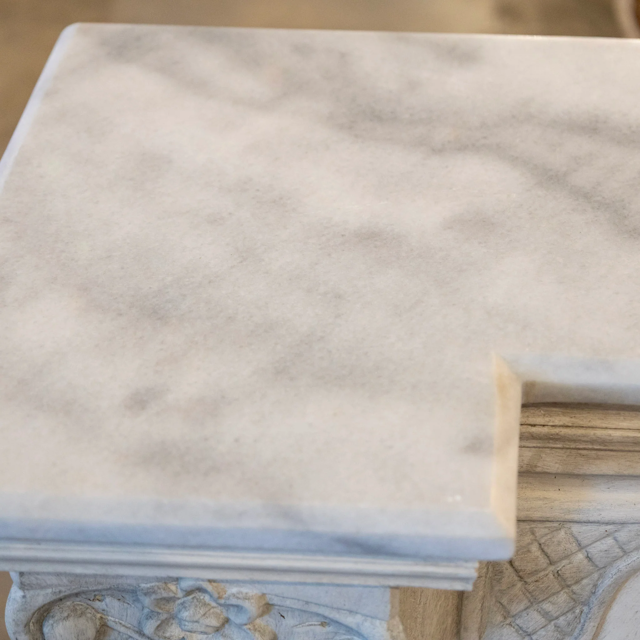 French Fireplace Mantel with Fluted Columns – Carved Garland Front & White Marble Top - Image 10