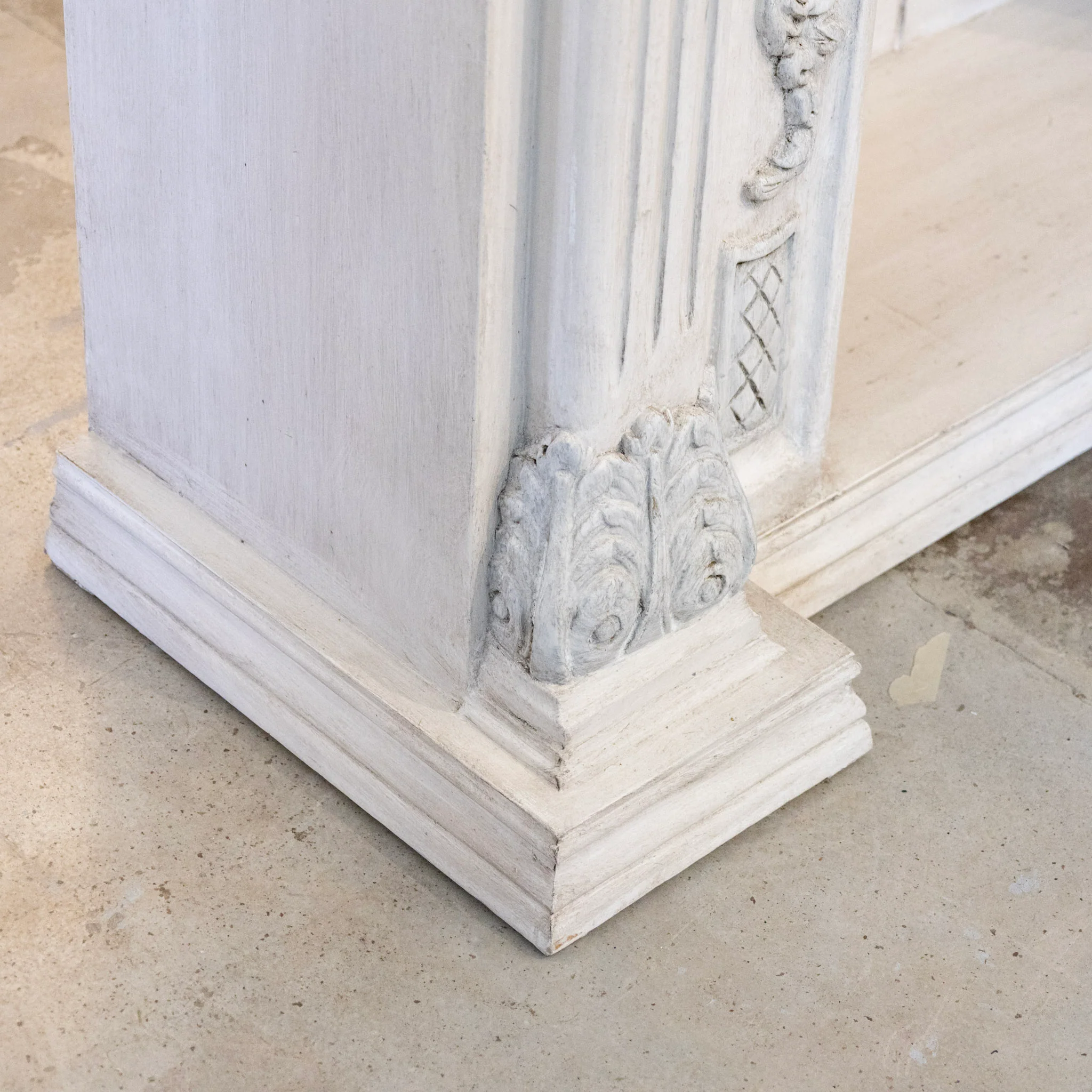 French Fireplace Mantel with Fluted Columns – Carved Garland Front & White Marble Top - Image 16