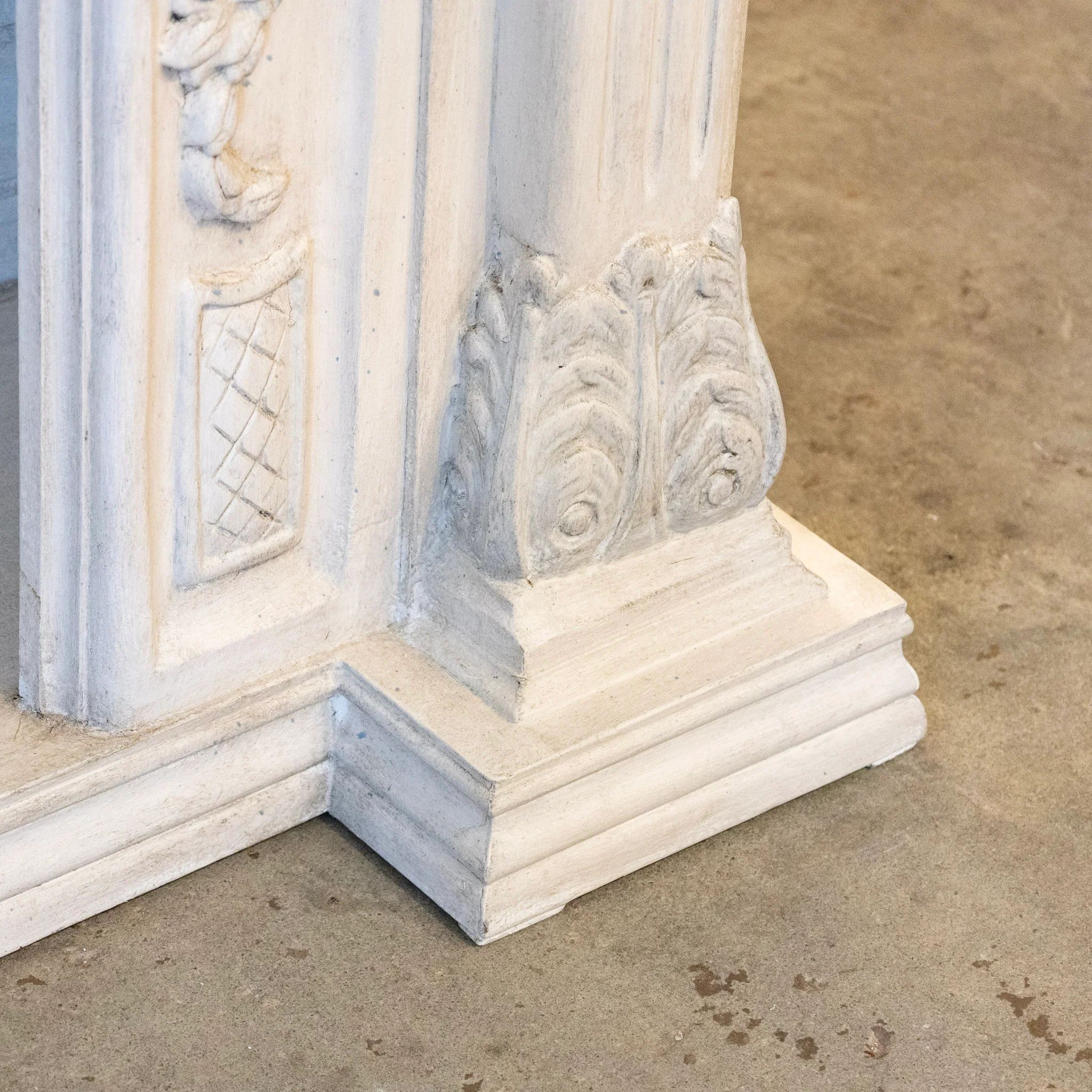 French Fireplace Mantel with Fluted Columns – Carved Garland Front & White Marble Top - Image 17