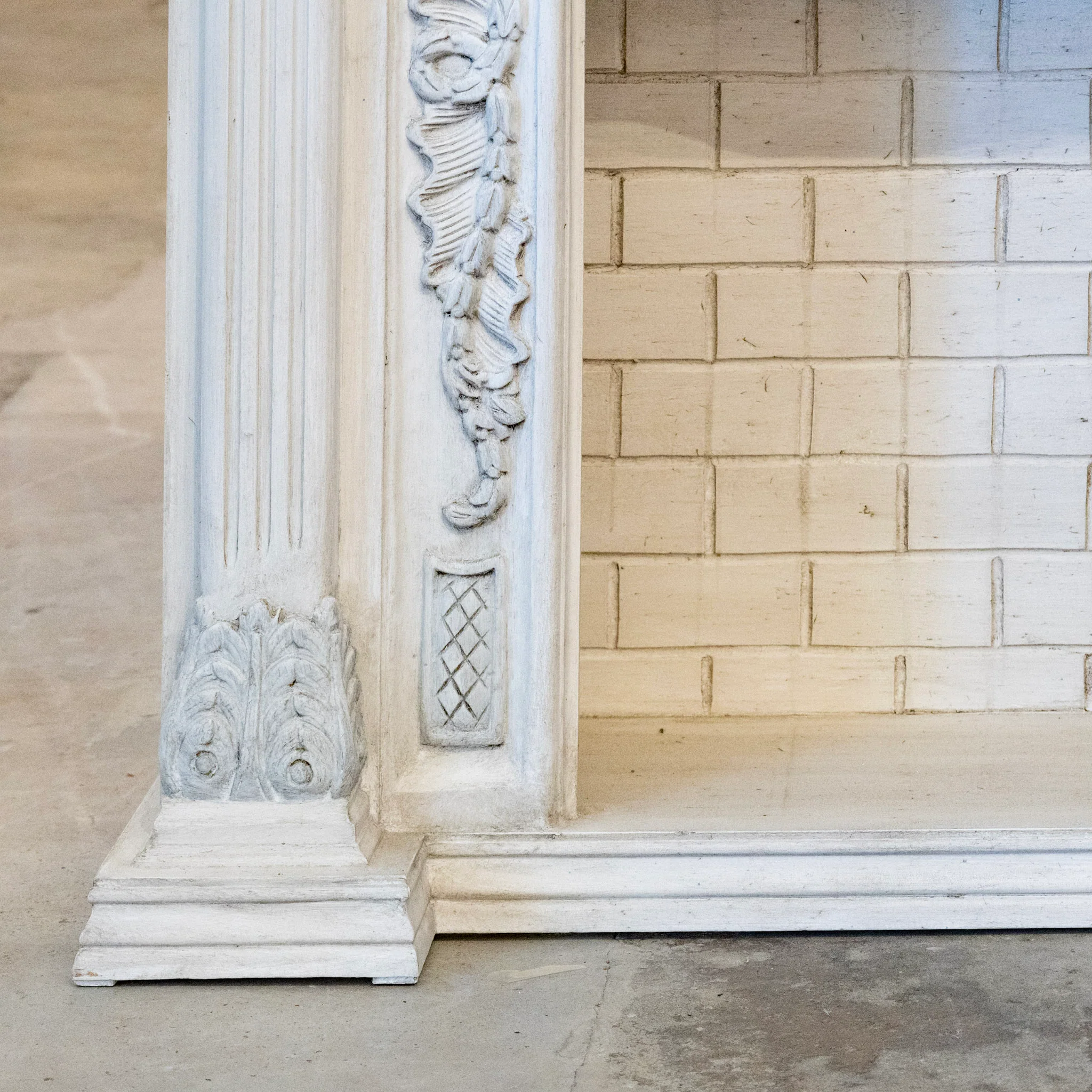 French Fireplace Mantel with Fluted Columns – Carved Garland Front & White Marble Top - Image 4