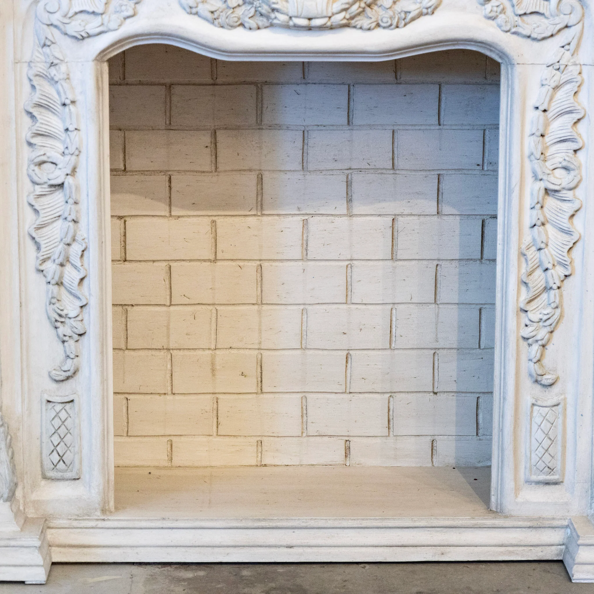 French Fireplace Mantel with Fluted Columns – Carved Garland Front & White Marble Top - Image 7
