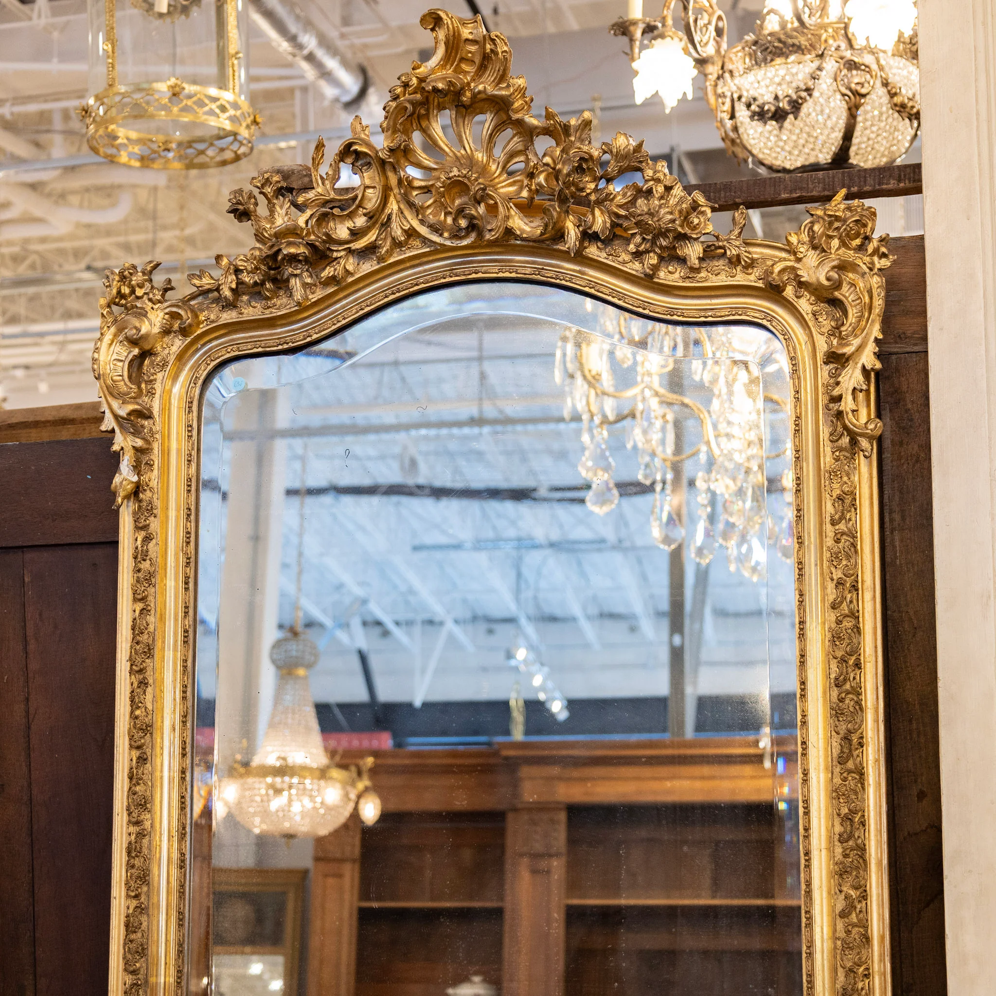 French Gilded Mirror – Beveled Edge & Ornate Crest - Image 2