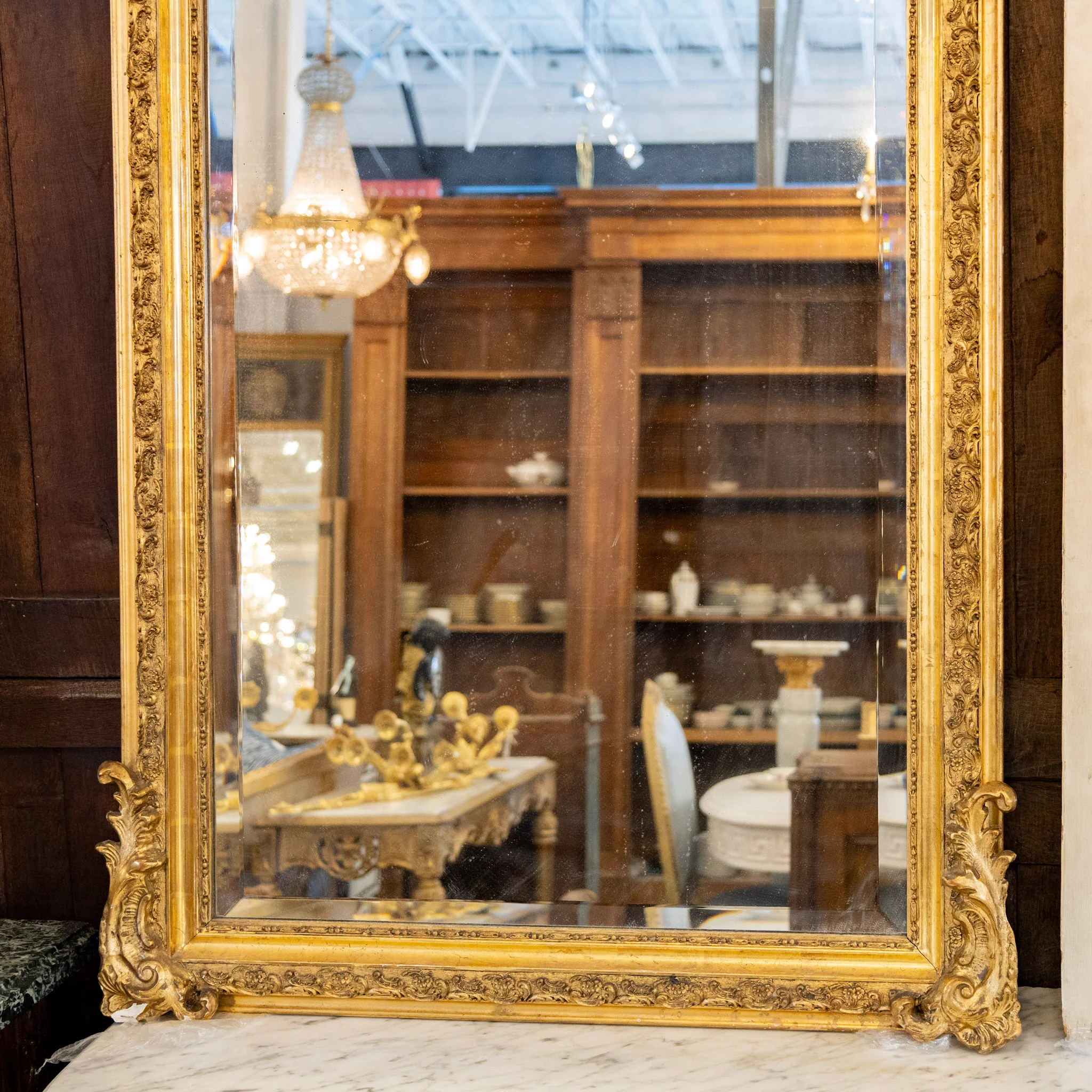 French Gilded Mirror – Beveled Edge & Ornate Crest - Image 3