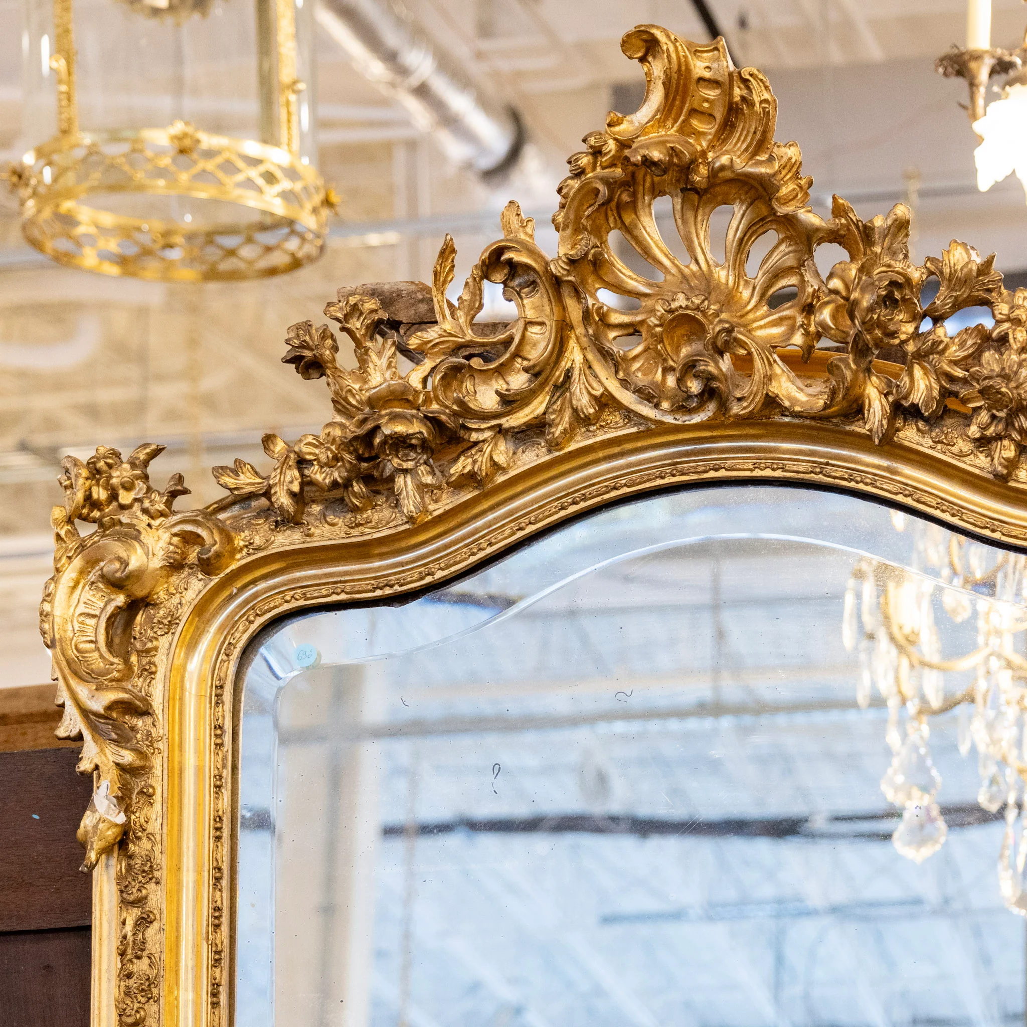 French Gilded Mirror – Beveled Edge & Ornate Crest - Image 4