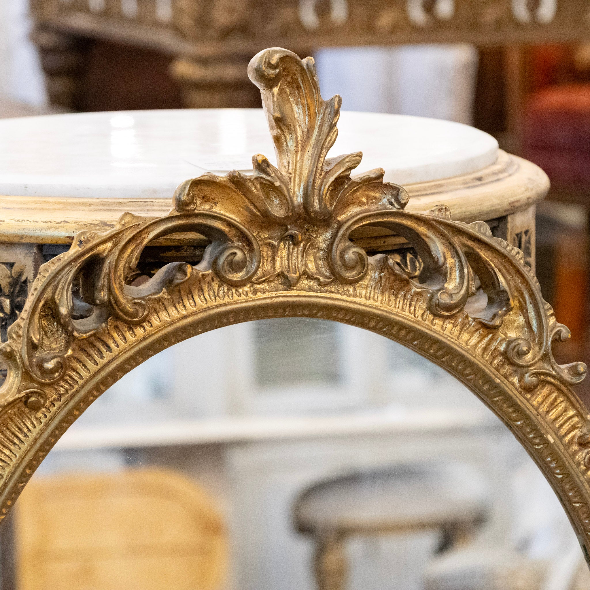 French Gilded Oval Mirror – Fluted Frame with Scroll Carvings - Image 4