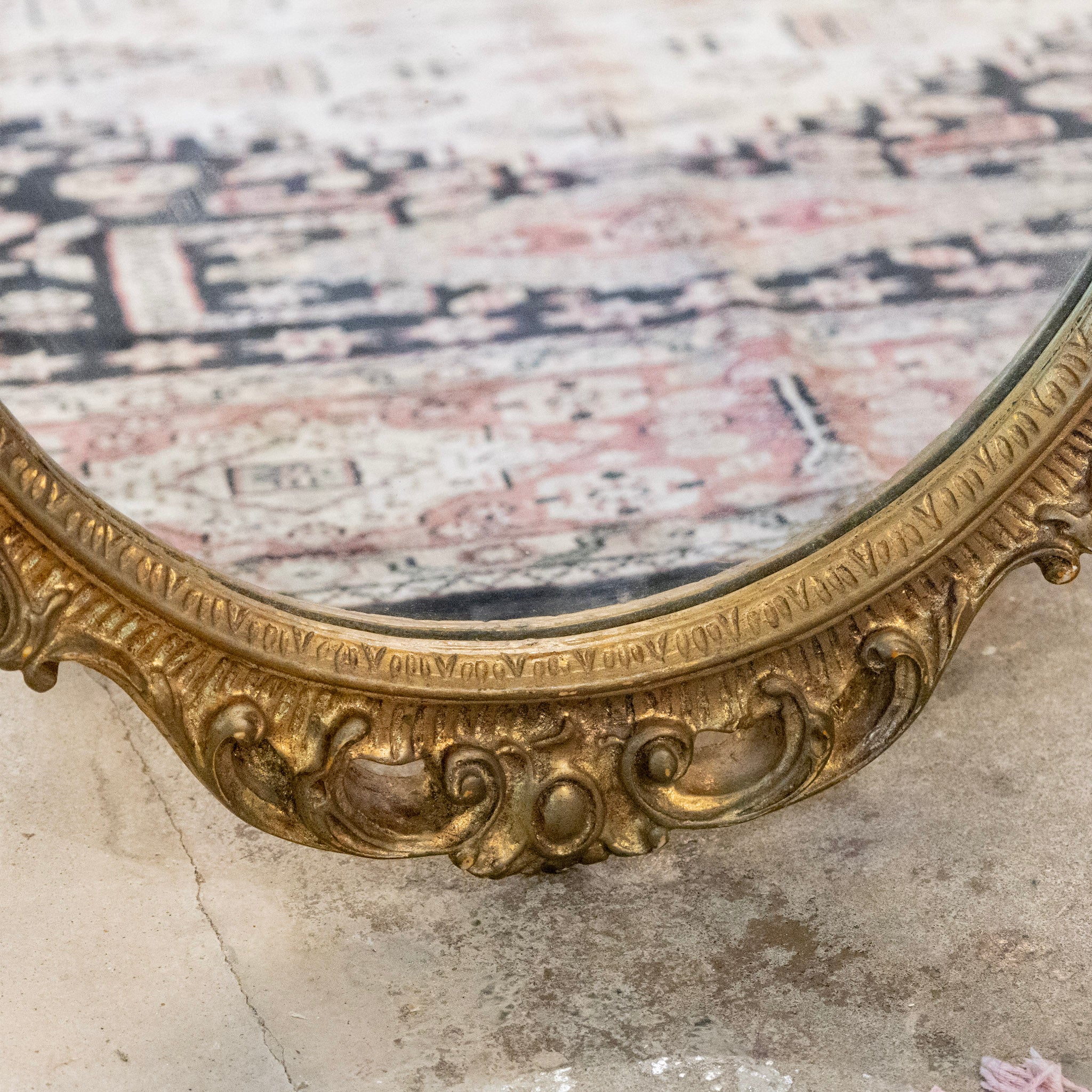 French Gilded Oval Mirror – Fluted Frame with Scroll Carvings - Image 6