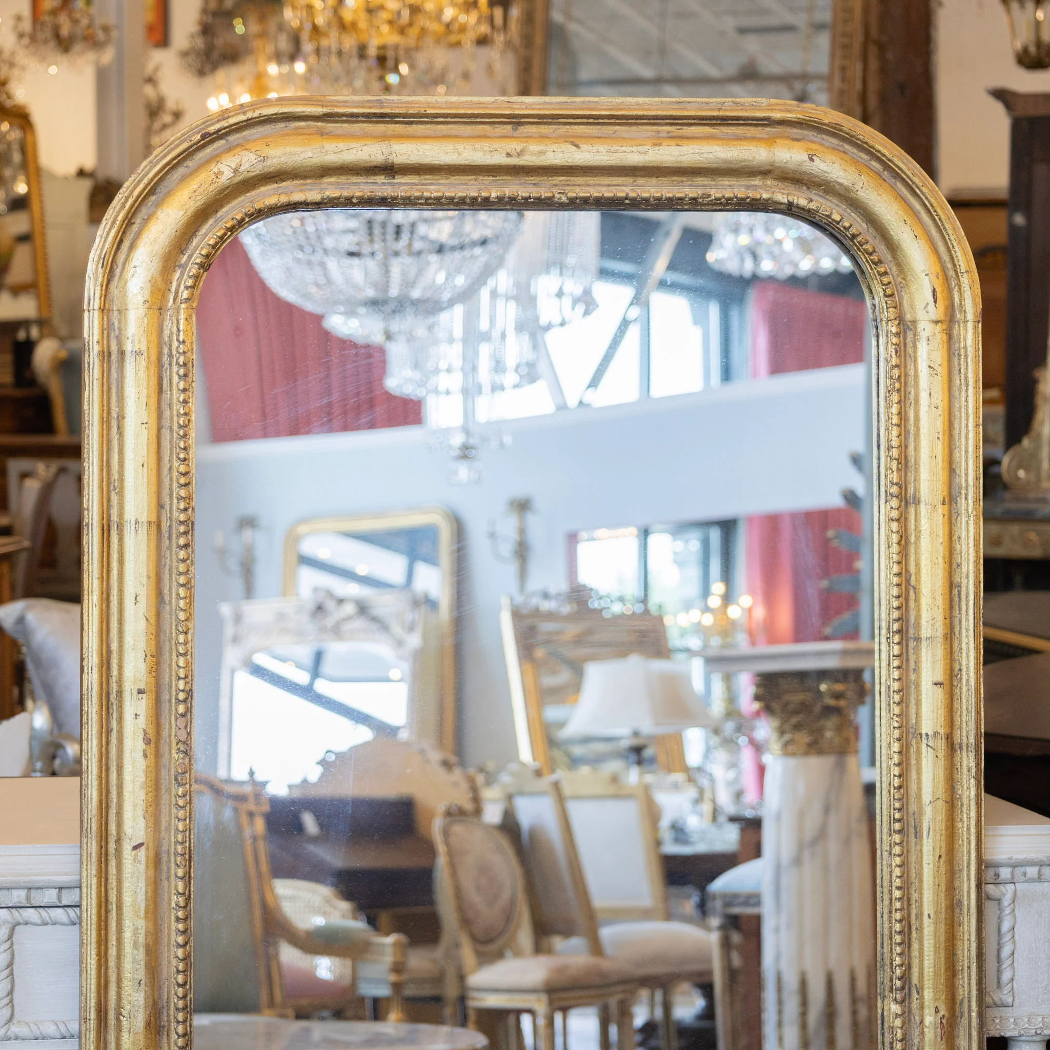 French Gold Louis Philippe Full Length Mirror — Beaded Trim - Image 2