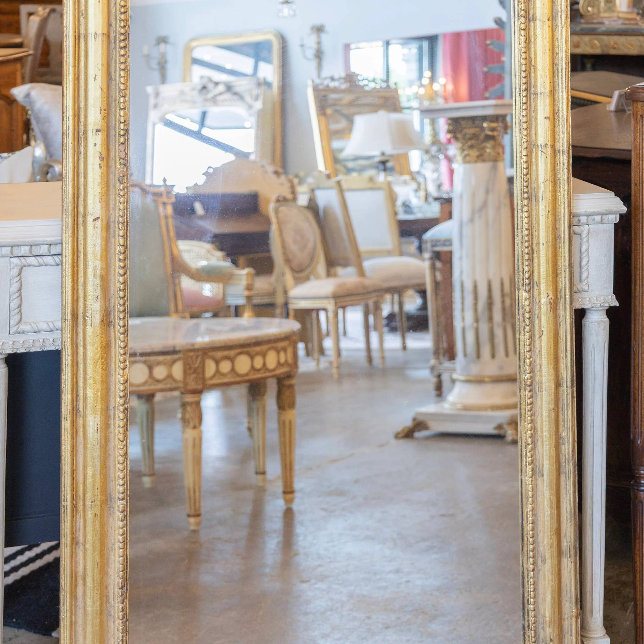 French Gold Louis Philippe Full Length Mirror — Beaded Trim - Image 3