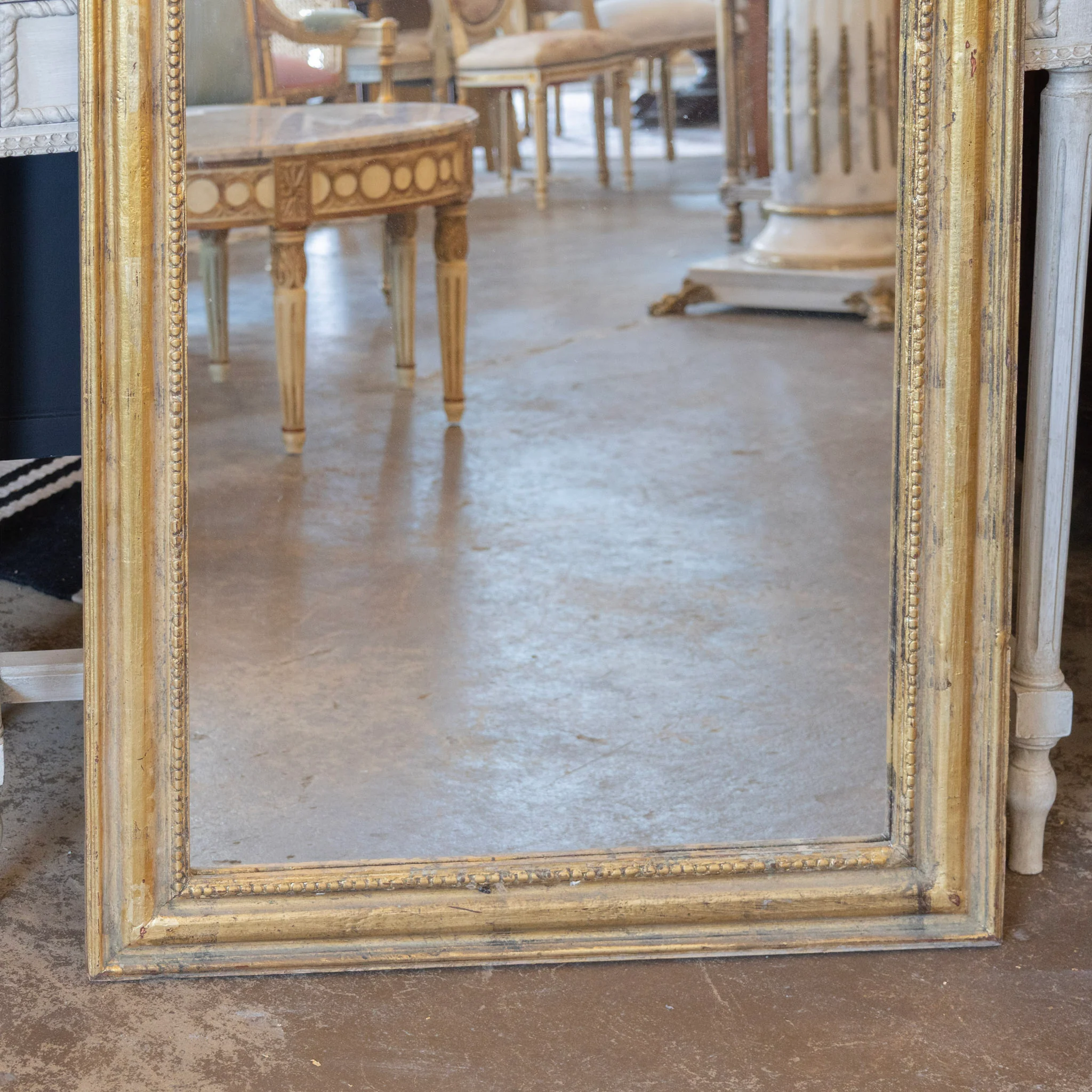 French Gold Louis Philippe Full Length Mirror — Beaded Trim - Image 4