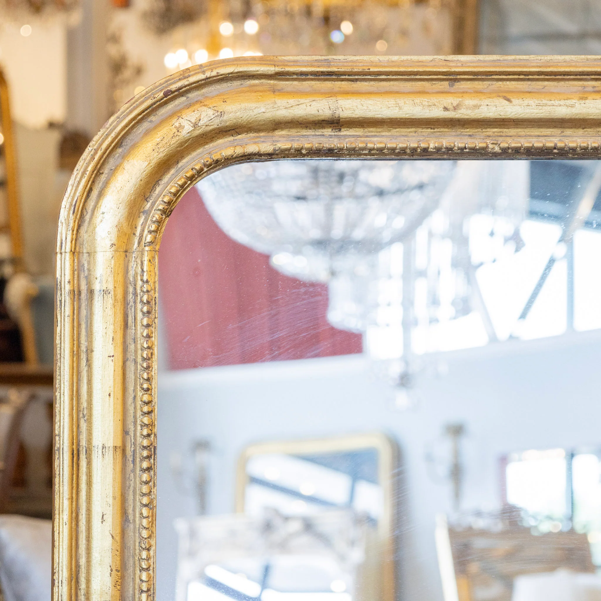 French Gold Louis Philippe Full Length Mirror — Beaded Trim - Image 5