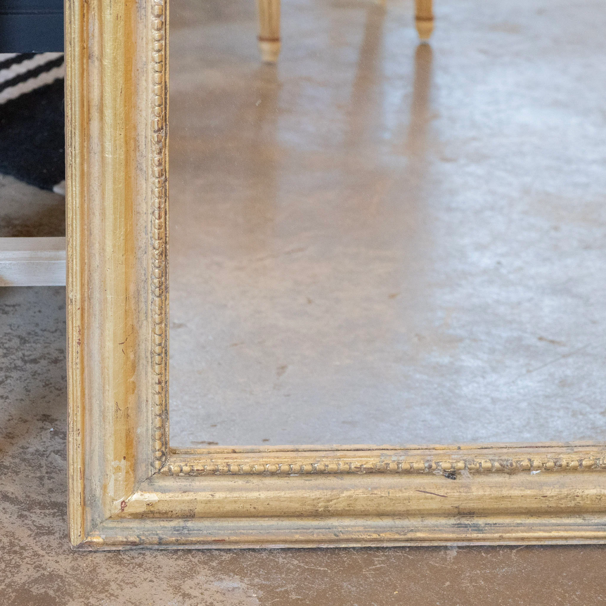 French Gold Louis Philippe Full Length Mirror — Beaded Trim - Image 6
