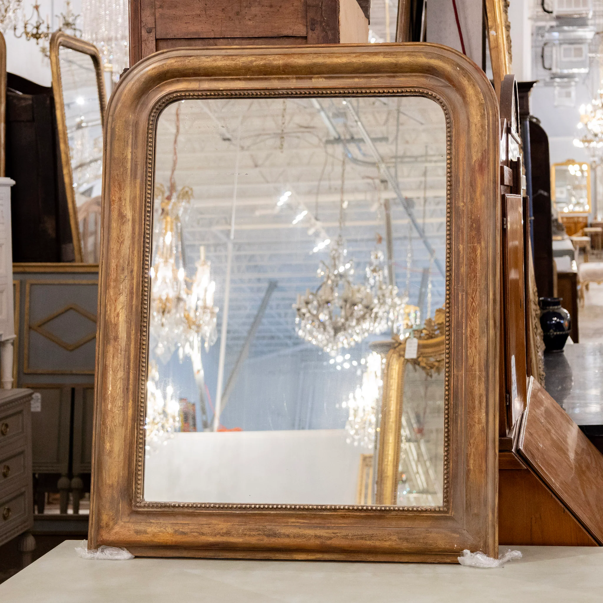 French Gold Louis Philippe Mirror — Beaded Trim
