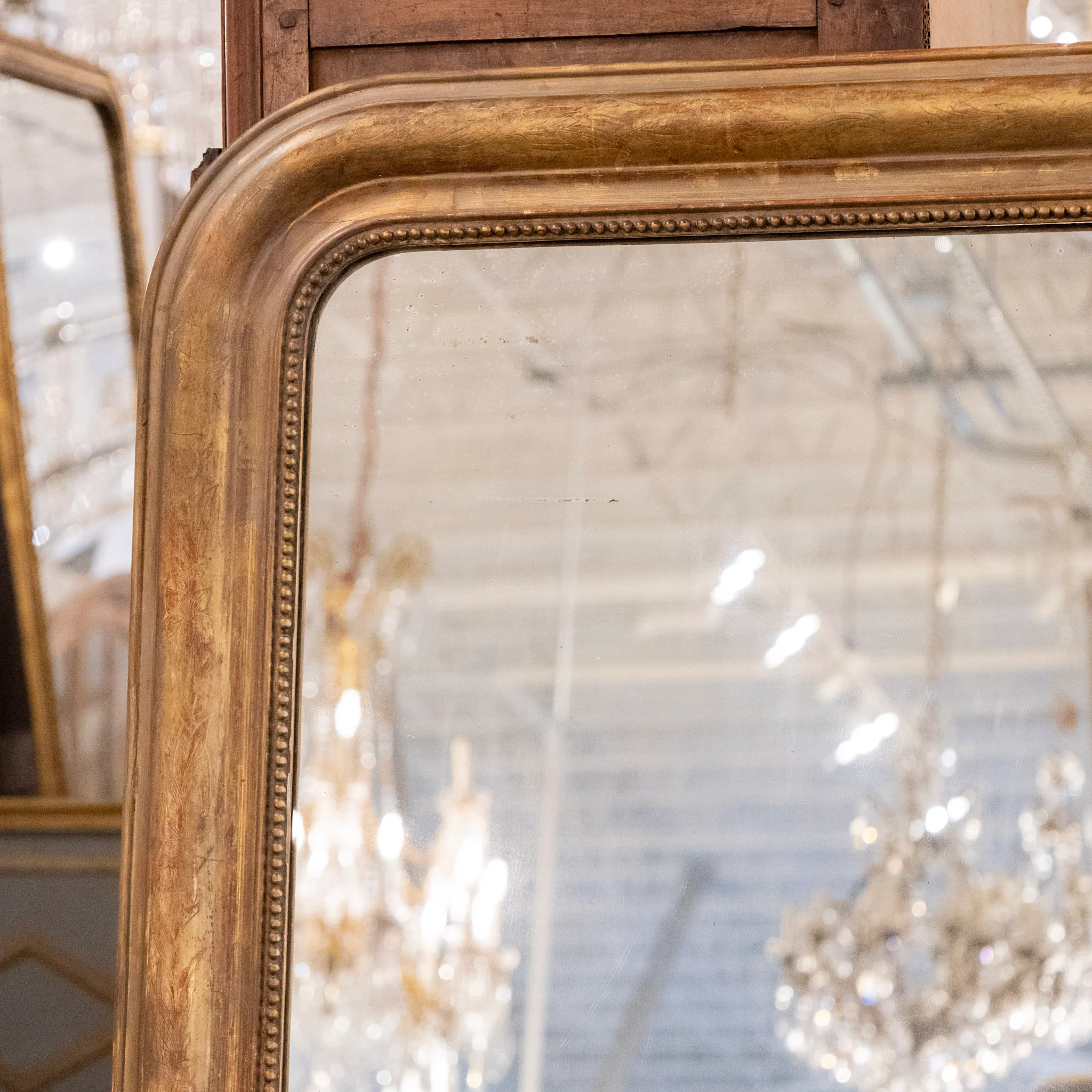 French Gold Louis Philippe Mirror — Beaded Trim - Image 2