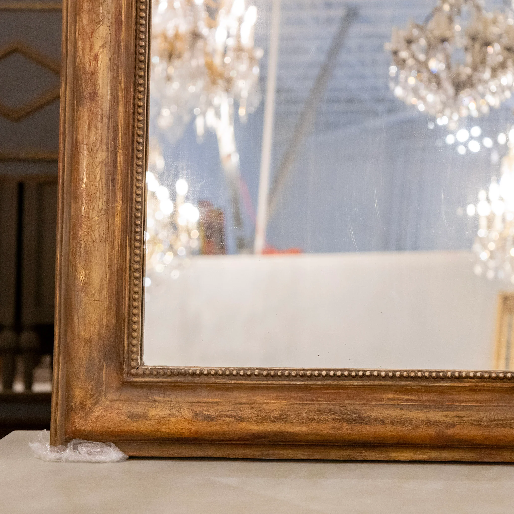 French Gold Louis Philippe Mirror — Beaded Trim - Image 3
