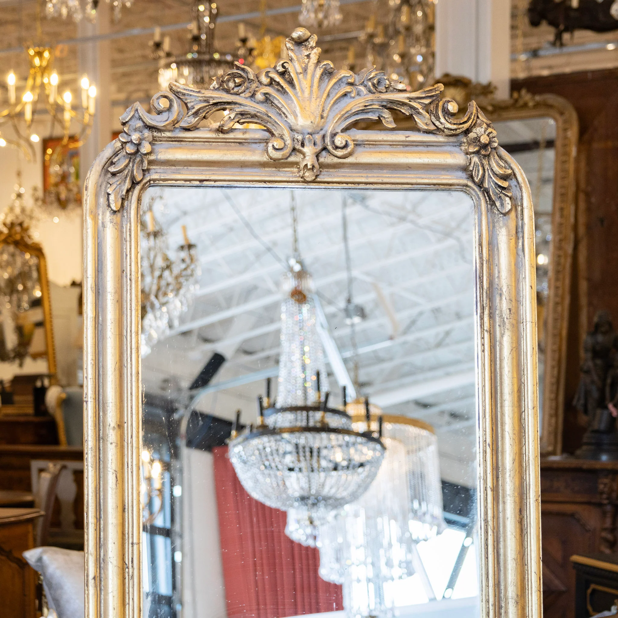 French Gold Ornate Full Length Mirror — Floral & Scroll Carvings - Image 2