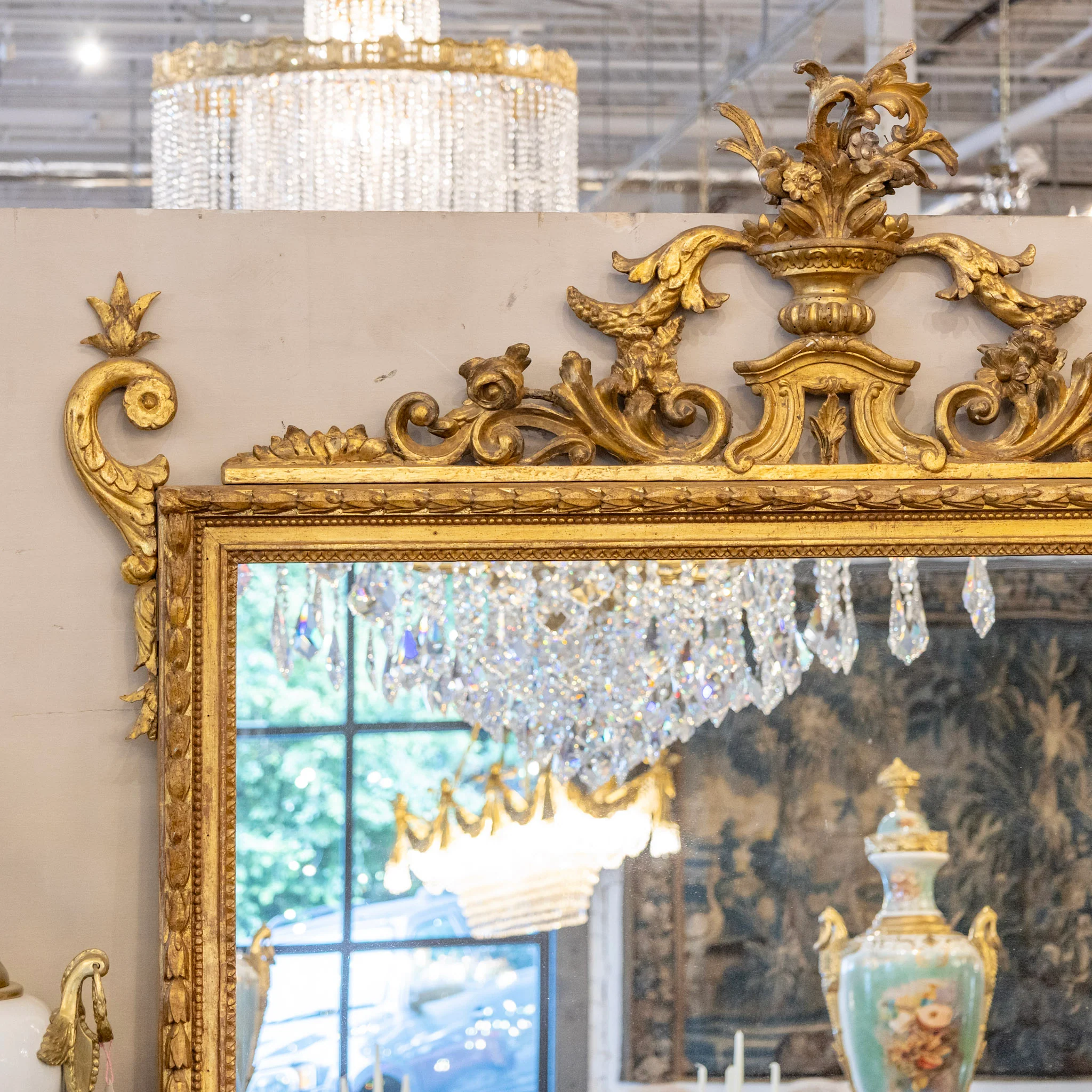 French Gold Ornate Mirror — Floral Crest & Horizontal Hang - Image 2