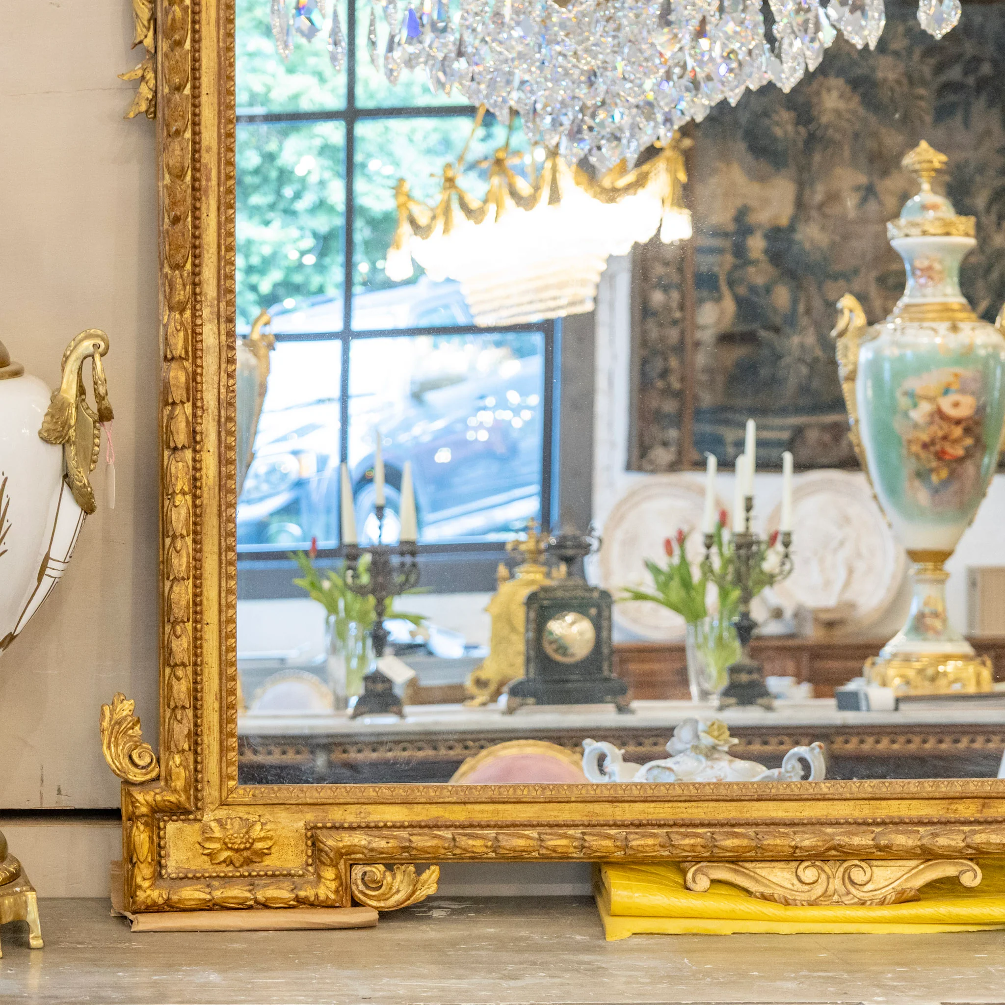 French Gold Ornate Mirror — Floral Crest & Horizontal Hang - Image 3