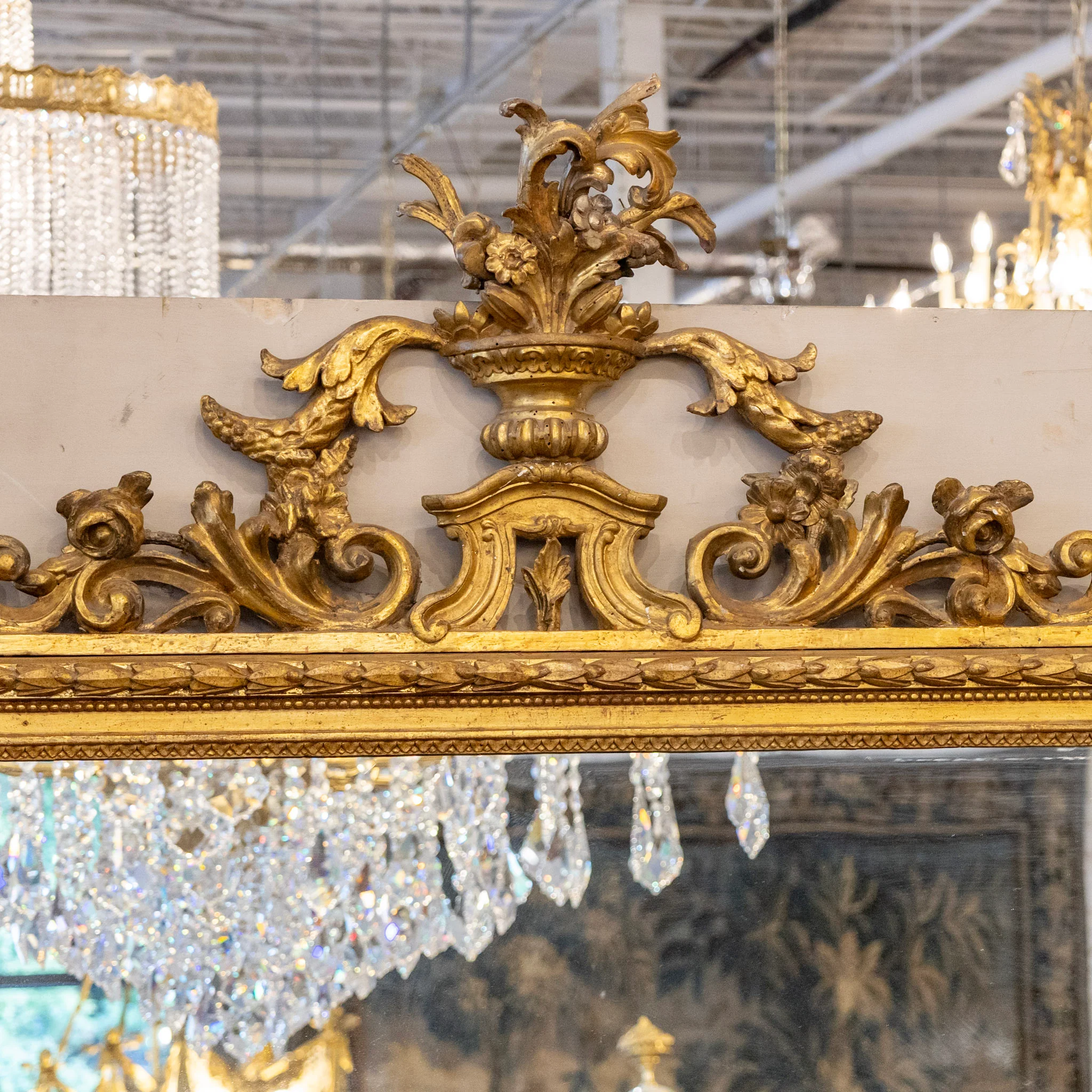 French Gold Ornate Mirror — Floral Crest & Horizontal Hang - Image 4