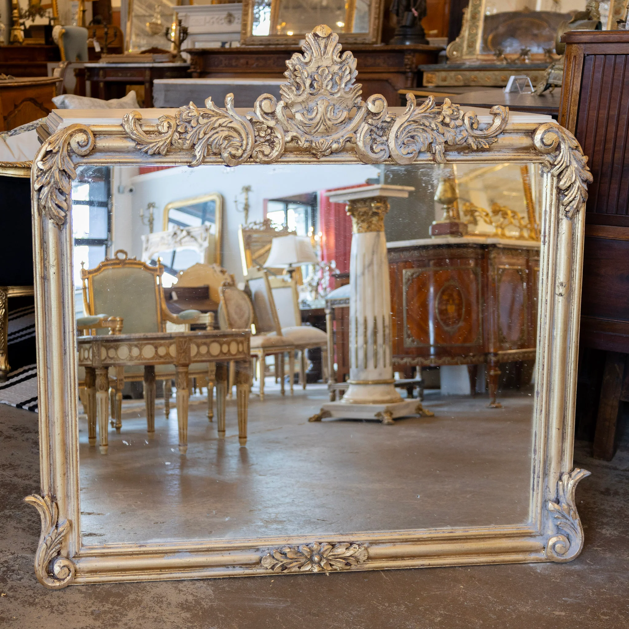 French Gold Ornate Mirror — Leaf & Scroll Carvings
