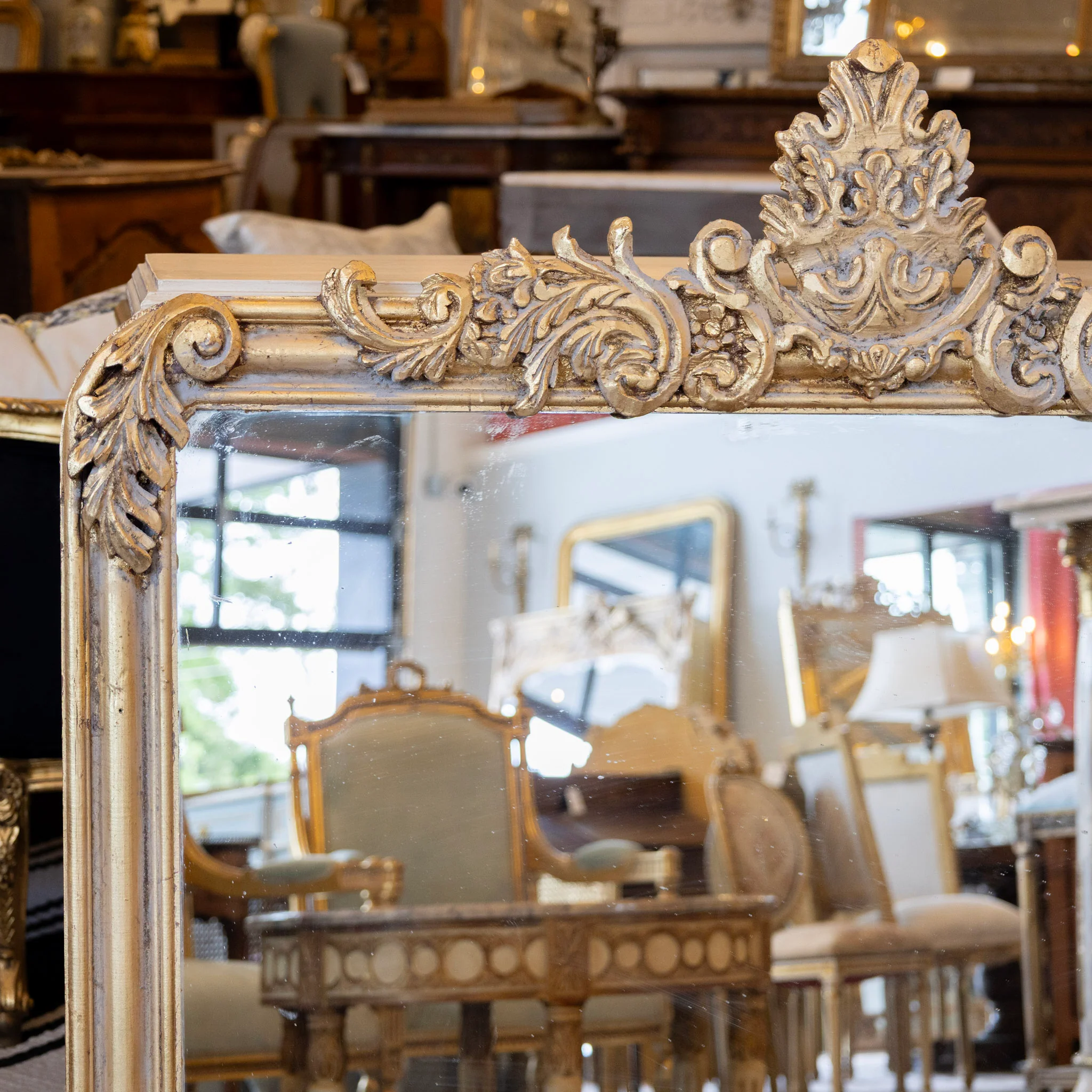 French Gold Ornate Mirror — Leaf & Scroll Carvings - Image 2