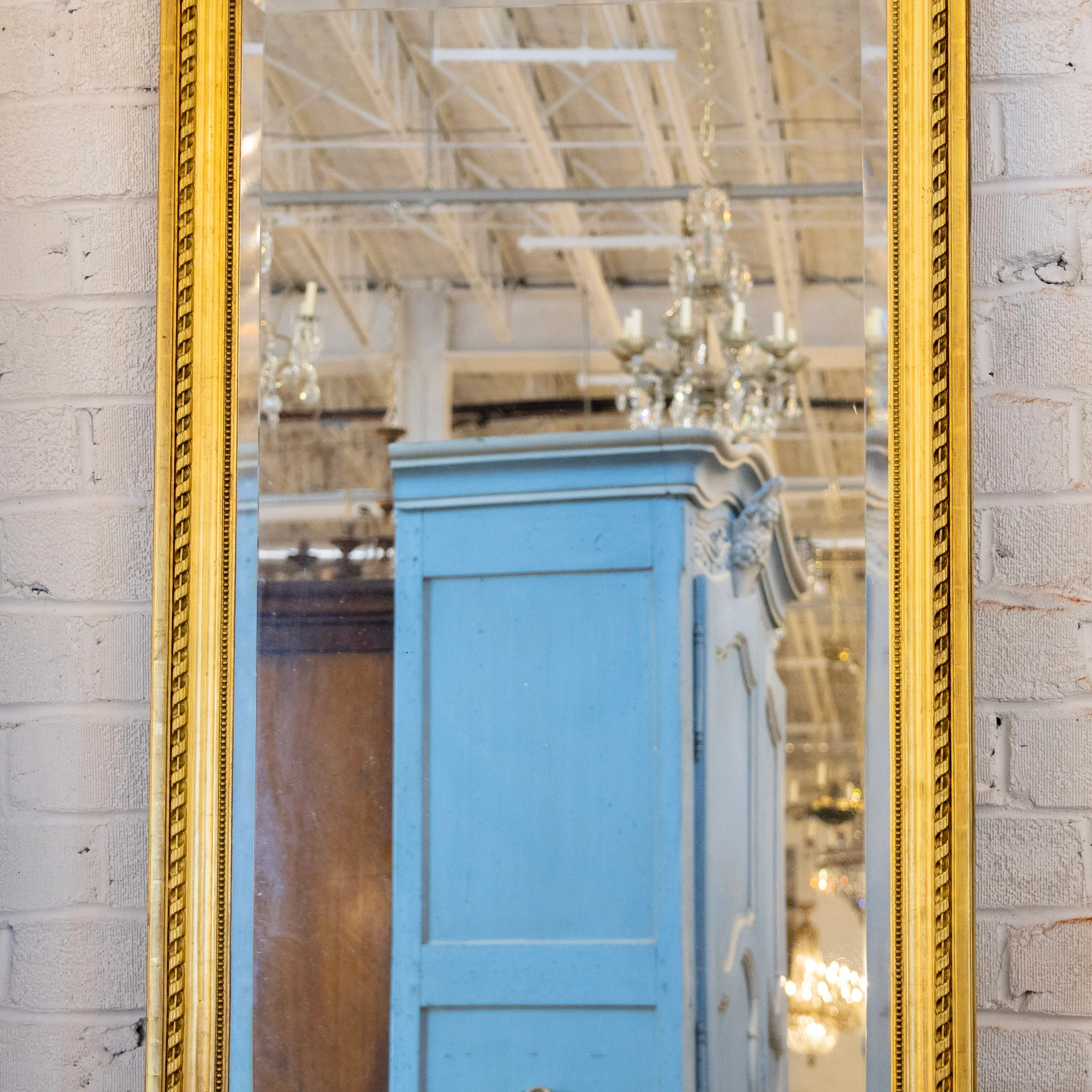 French Gold Trumeau Mirror — Ribbon Crest & Rope Trim - Image 3