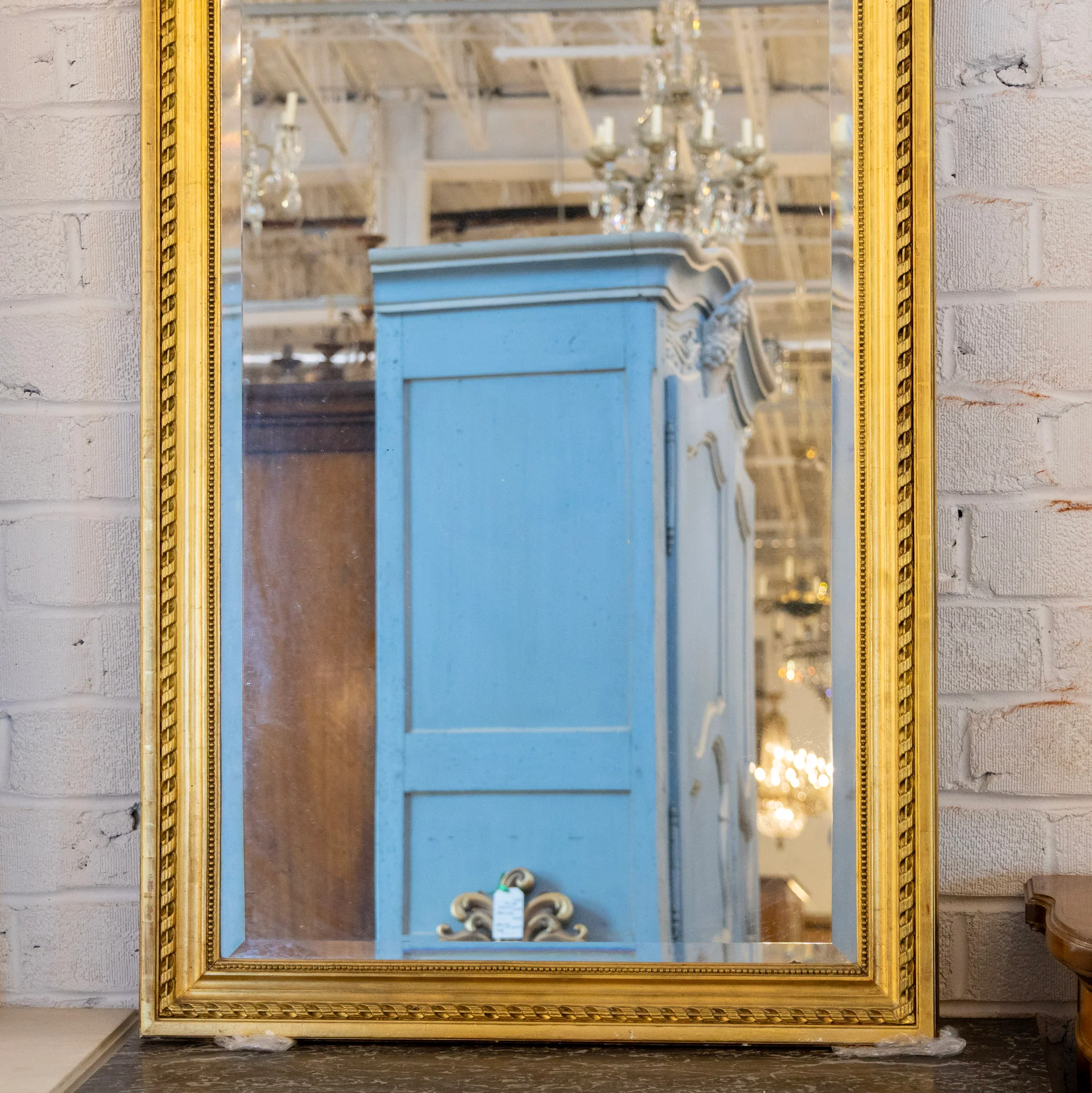 French Gold Trumeau Mirror — Ribbon Crest & Rope Trim - Image 4