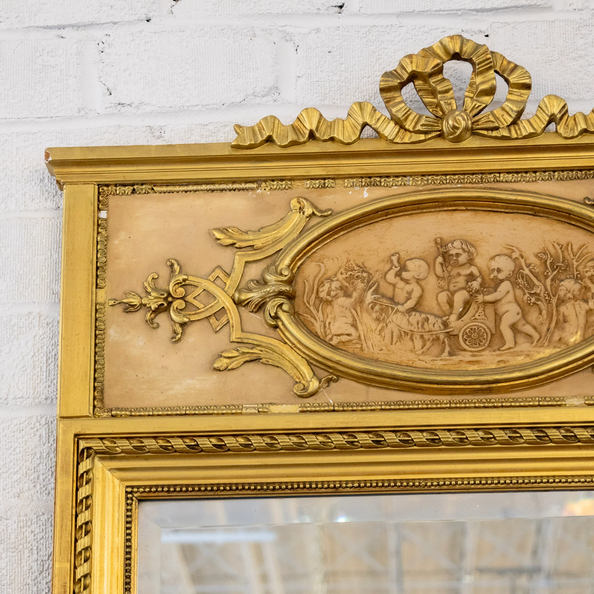 French Gold Trumeau Mirror — Ribbon Crest & Rope Trim - Image 5