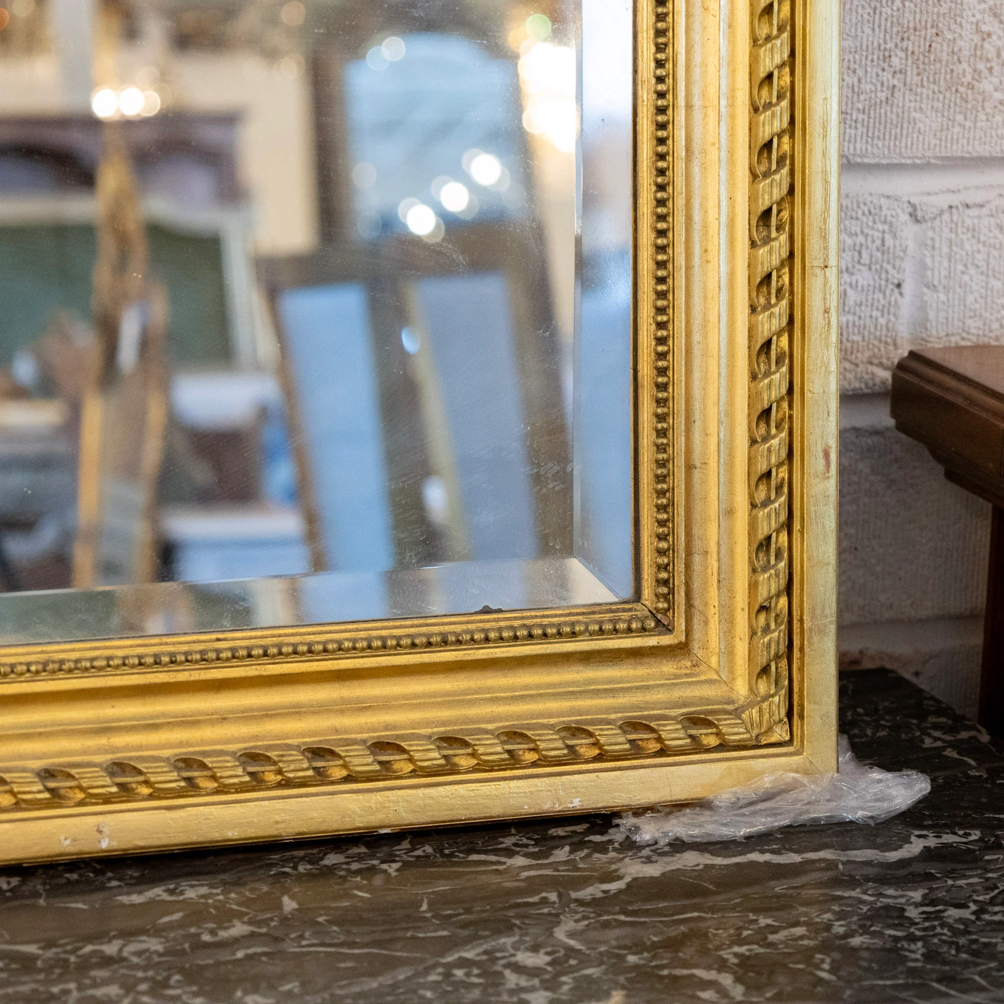 French Gold Trumeau Mirror — Ribbon Crest & Rope Trim - Image 8