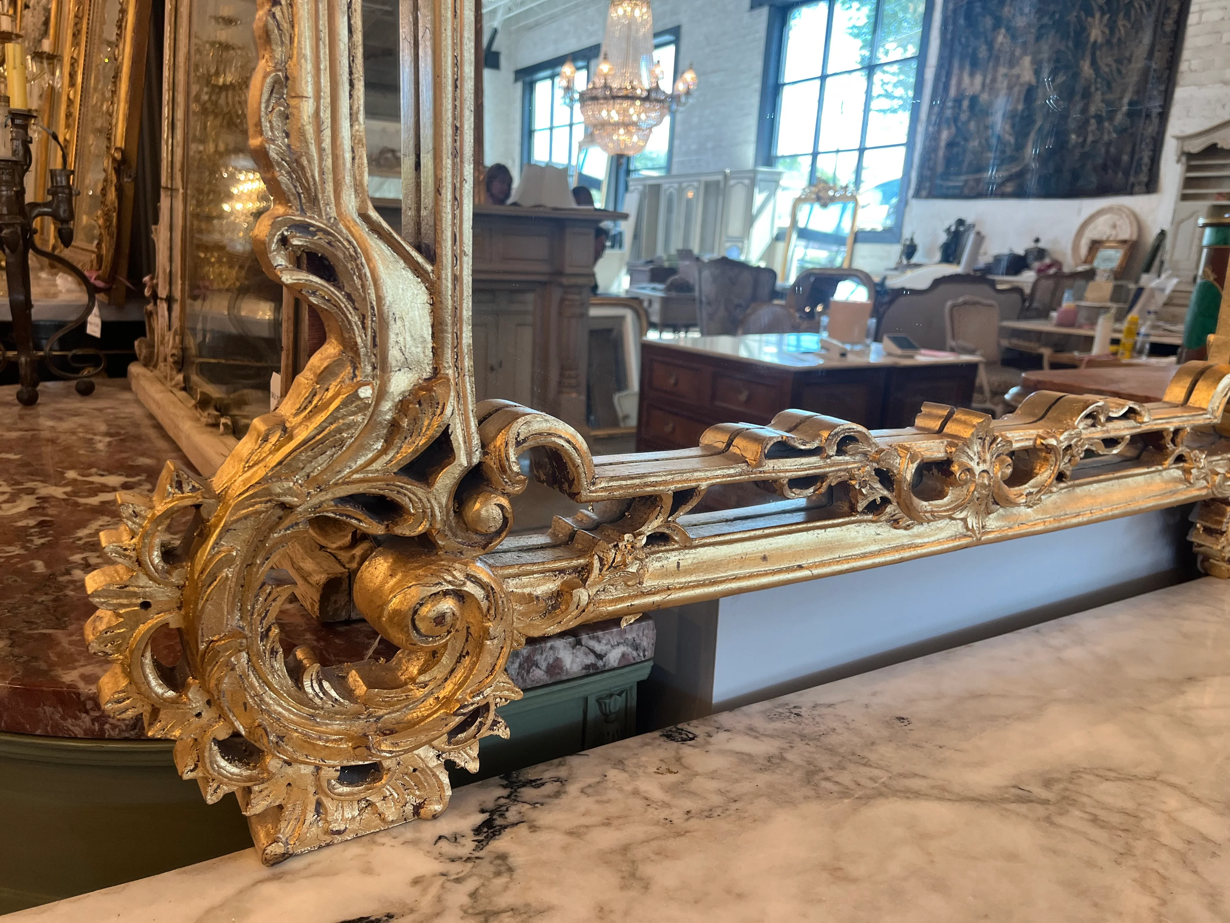 French Louis XV Carved Antique Mirror - Image 2