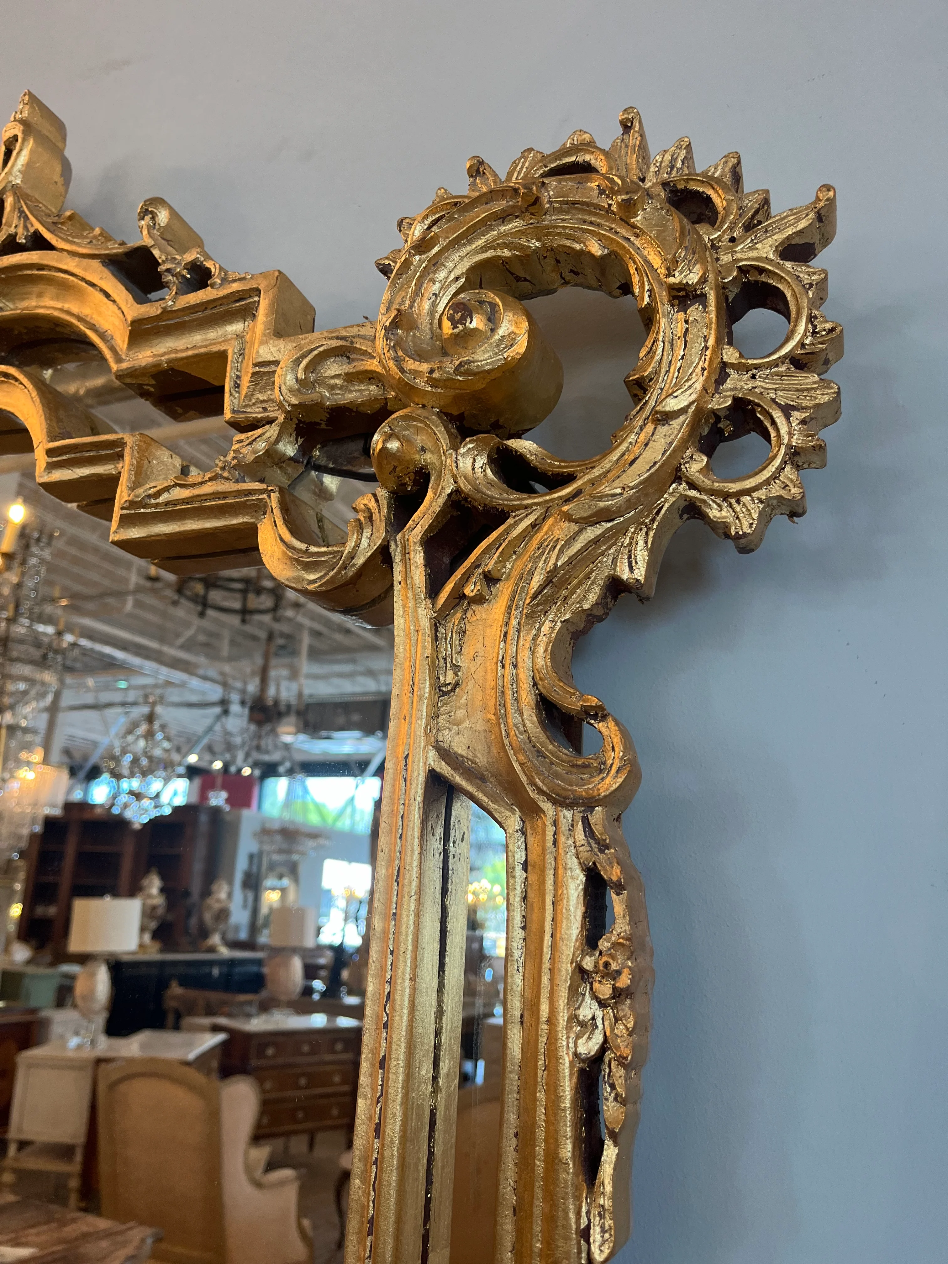 French Louis XV Carved Antique Mirror - Image 3