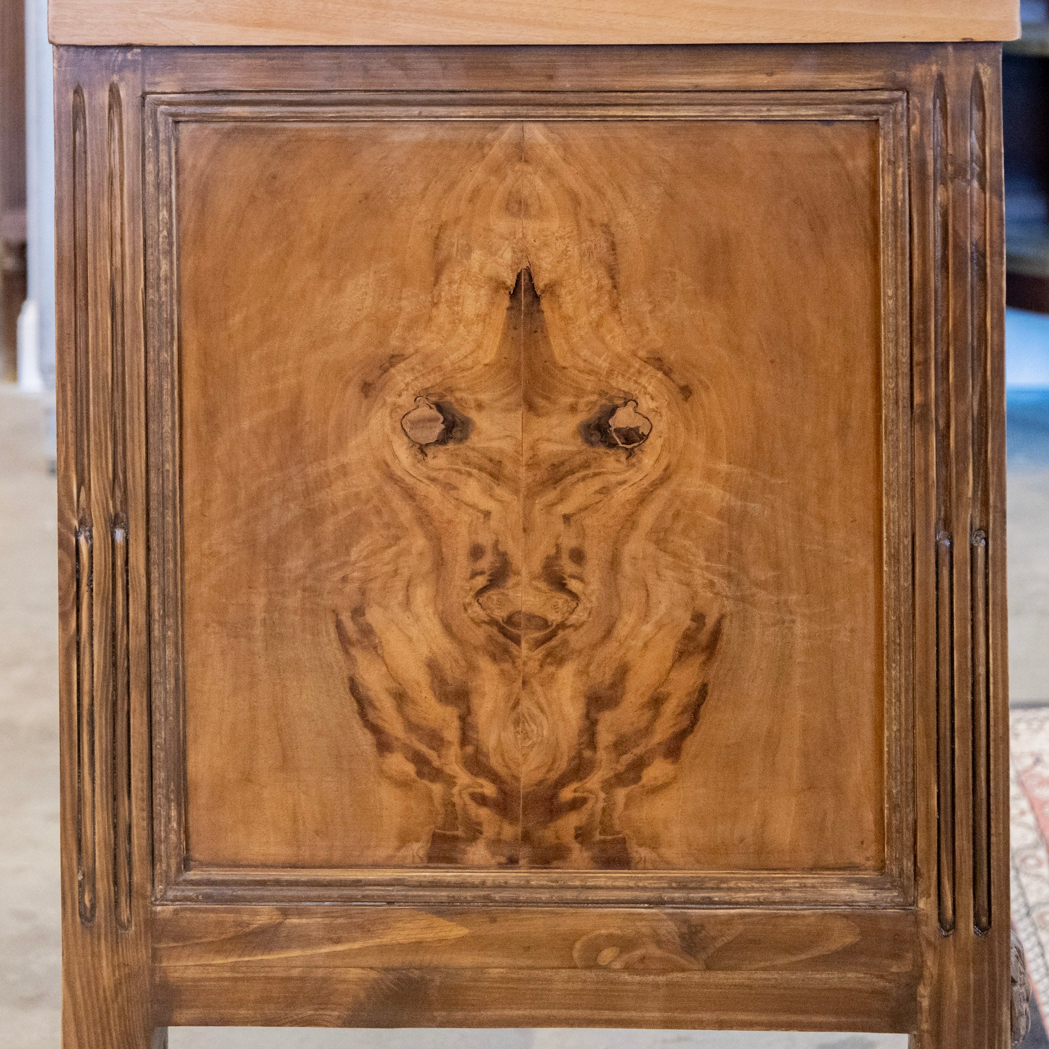 French Louis XVI Burl Wood Nightstand – Natural Wood Grain & Bow Brass Pulls - Image 13