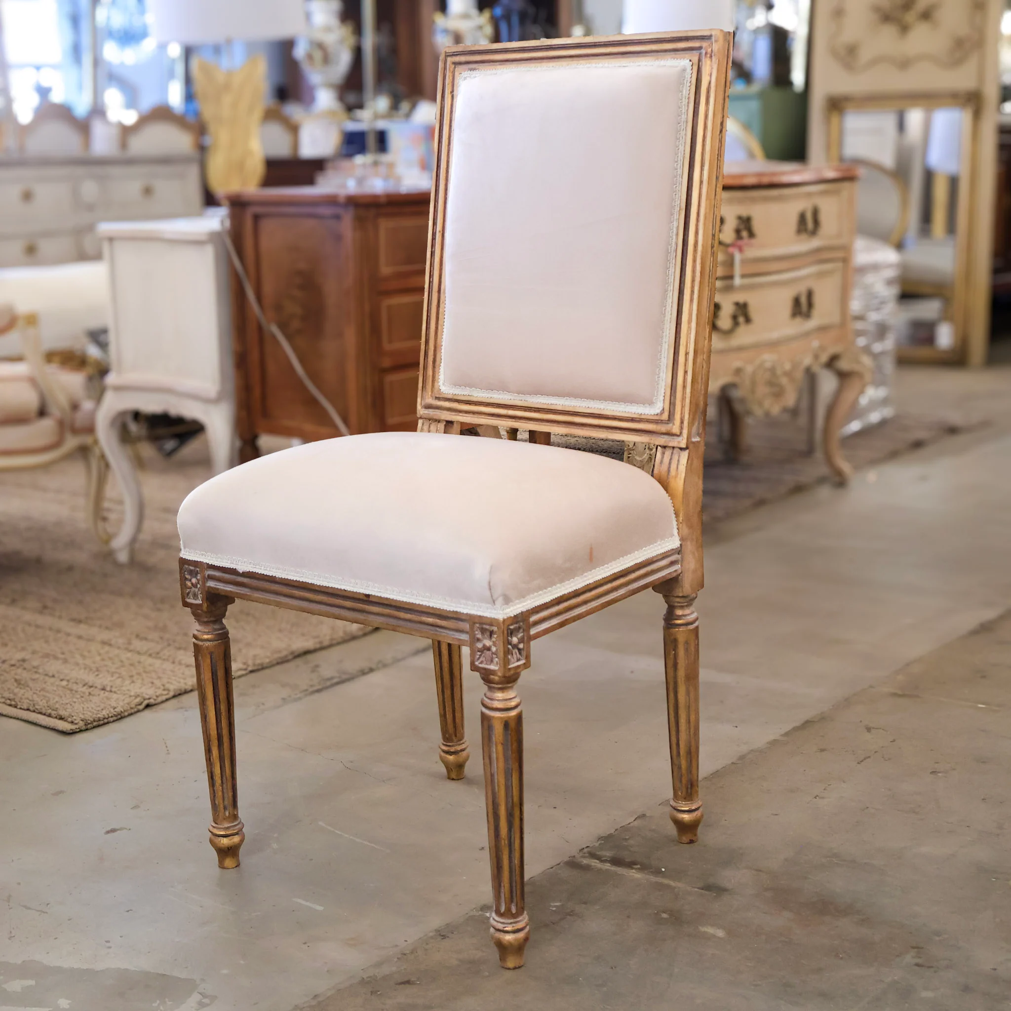 Louis XVI Square Dining Chair with Cream Velvet - Image 3