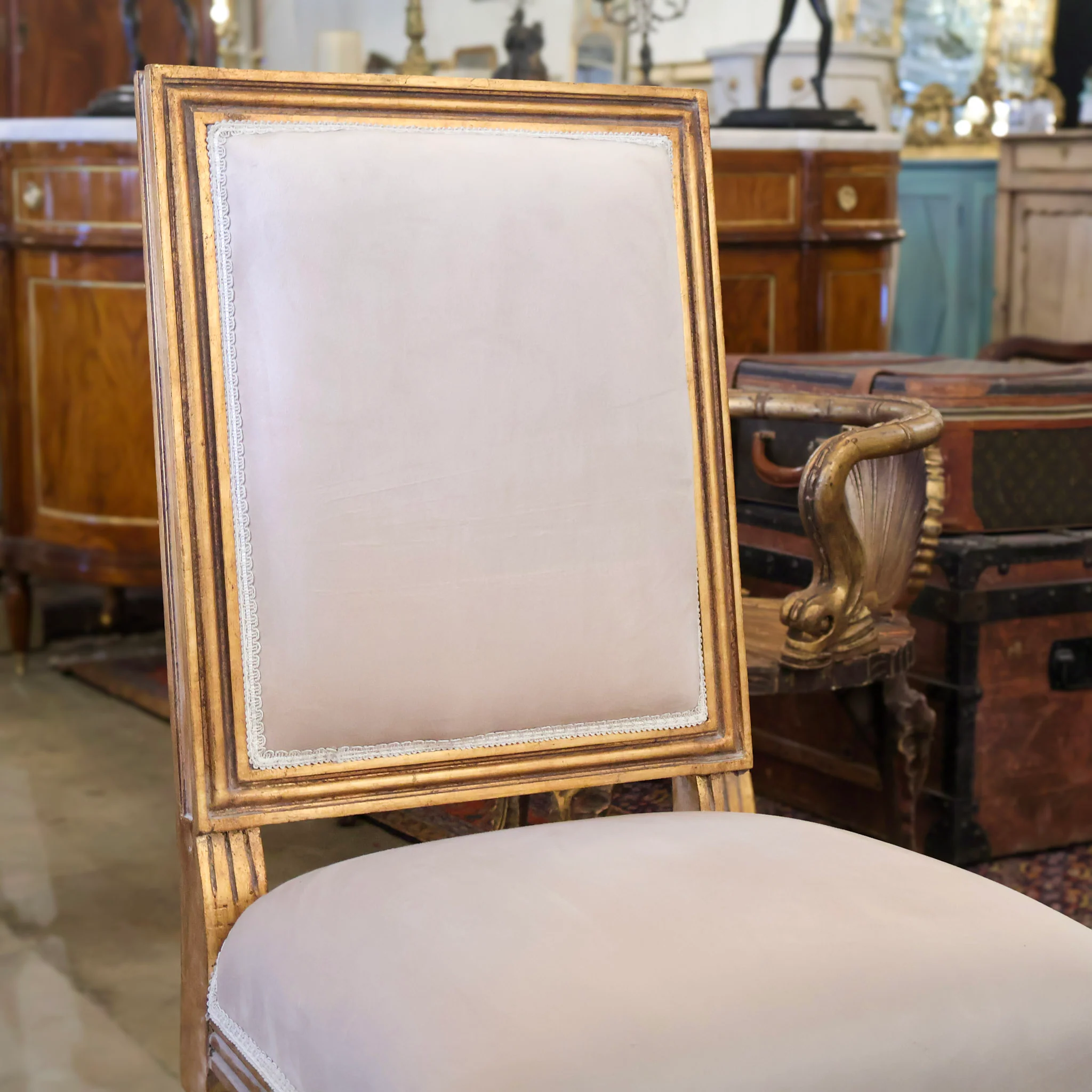Louis XVI Square Dining Chair with Cream Velvet - Image 4