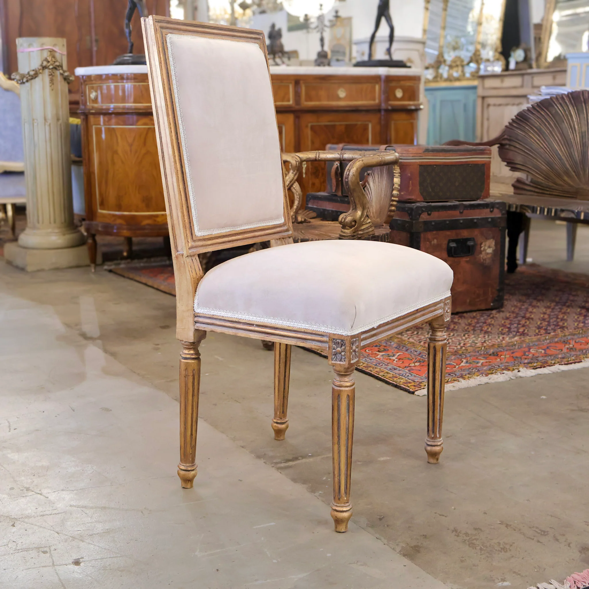 Louis XVI Square Dining Chair with Cream Velvet - Image 5