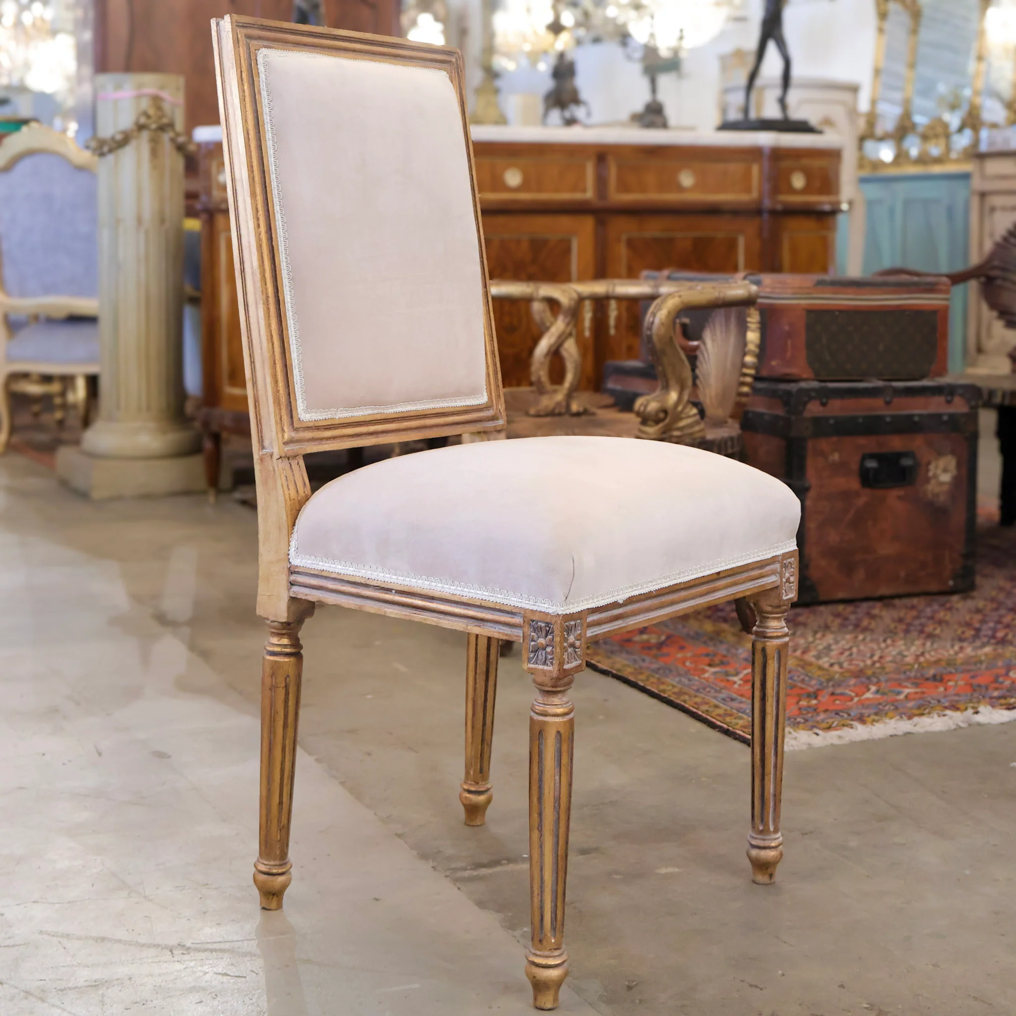 Louis XVI Square Dining Chair with Cream Velvet - Image 6