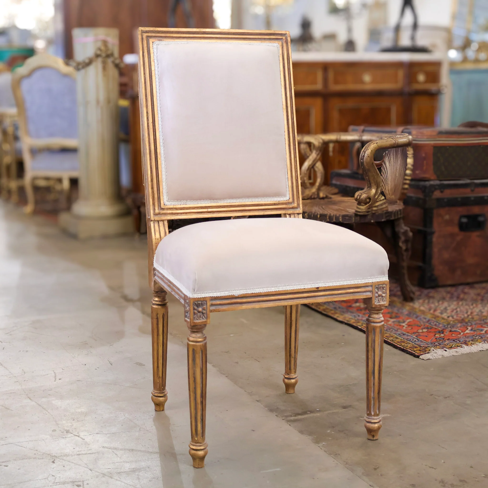 Louis XVI Square Dining Chair with Cream Velvet - Image 7