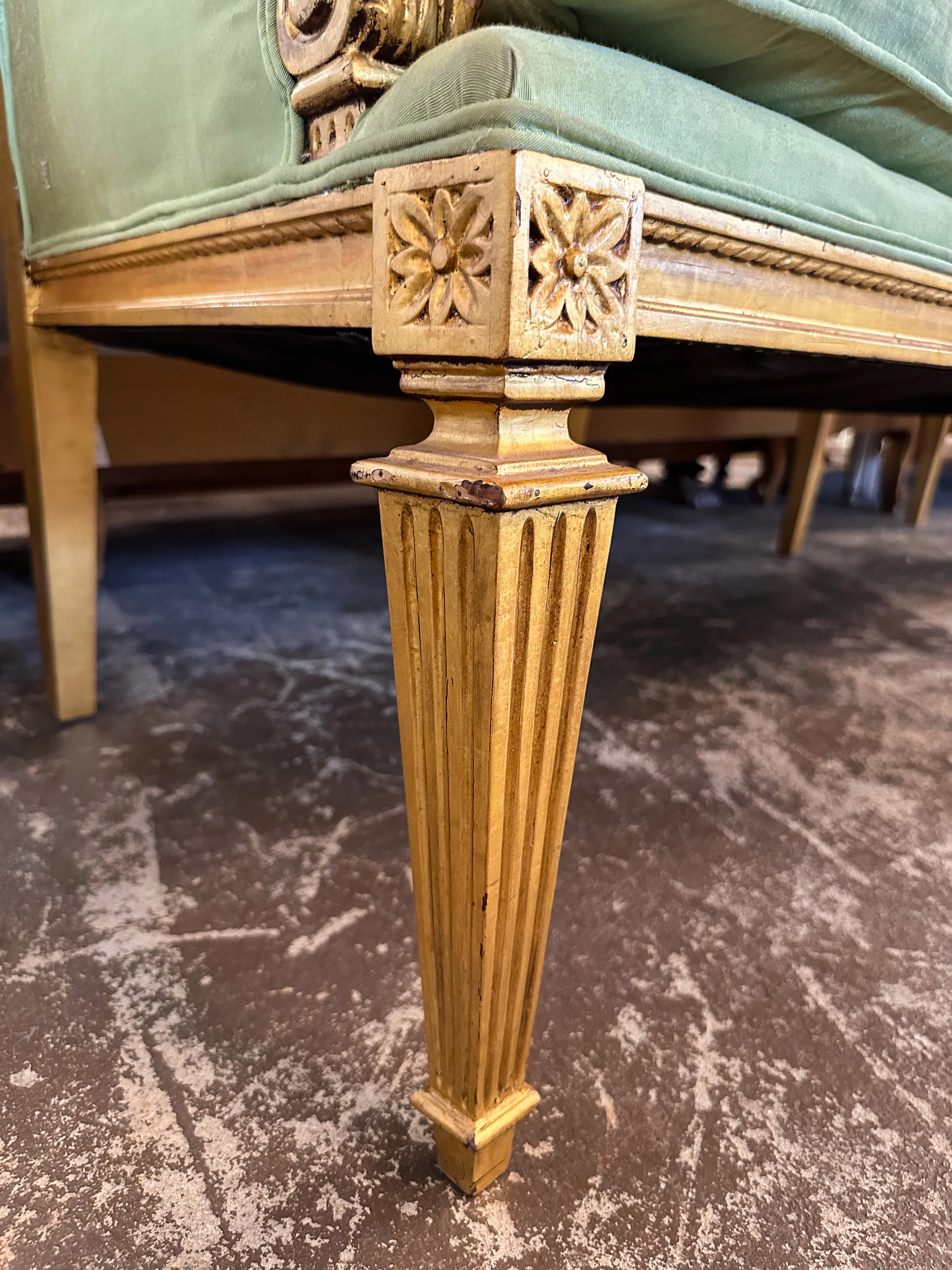 French Louis XVI Giltwood Sofa with Green Upholstery - Image 3