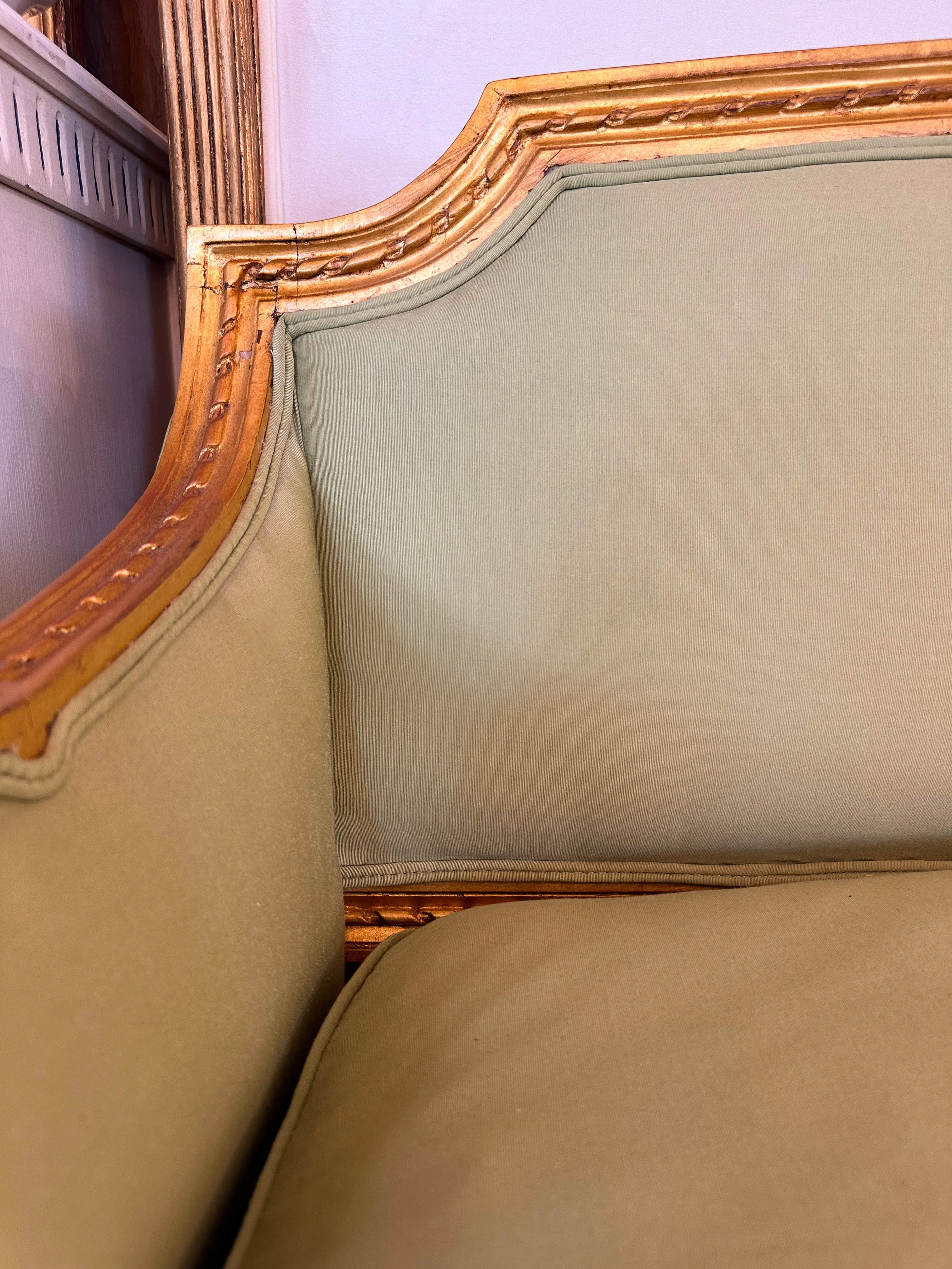 French Louis XVI Giltwood Sofa with Green Upholstery - Image 4