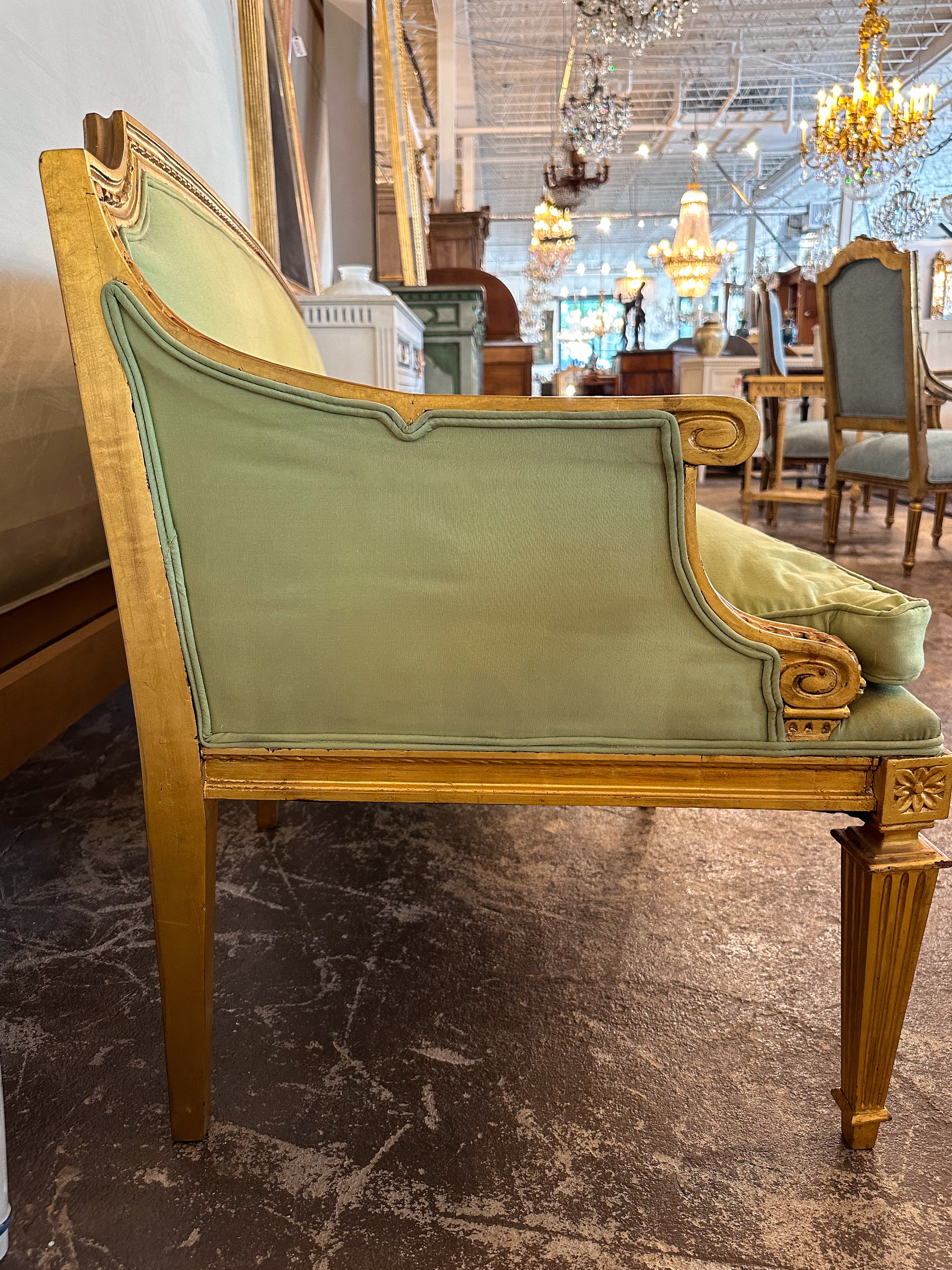French Louis XVI Giltwood Sofa with Green Upholstery - Image 5