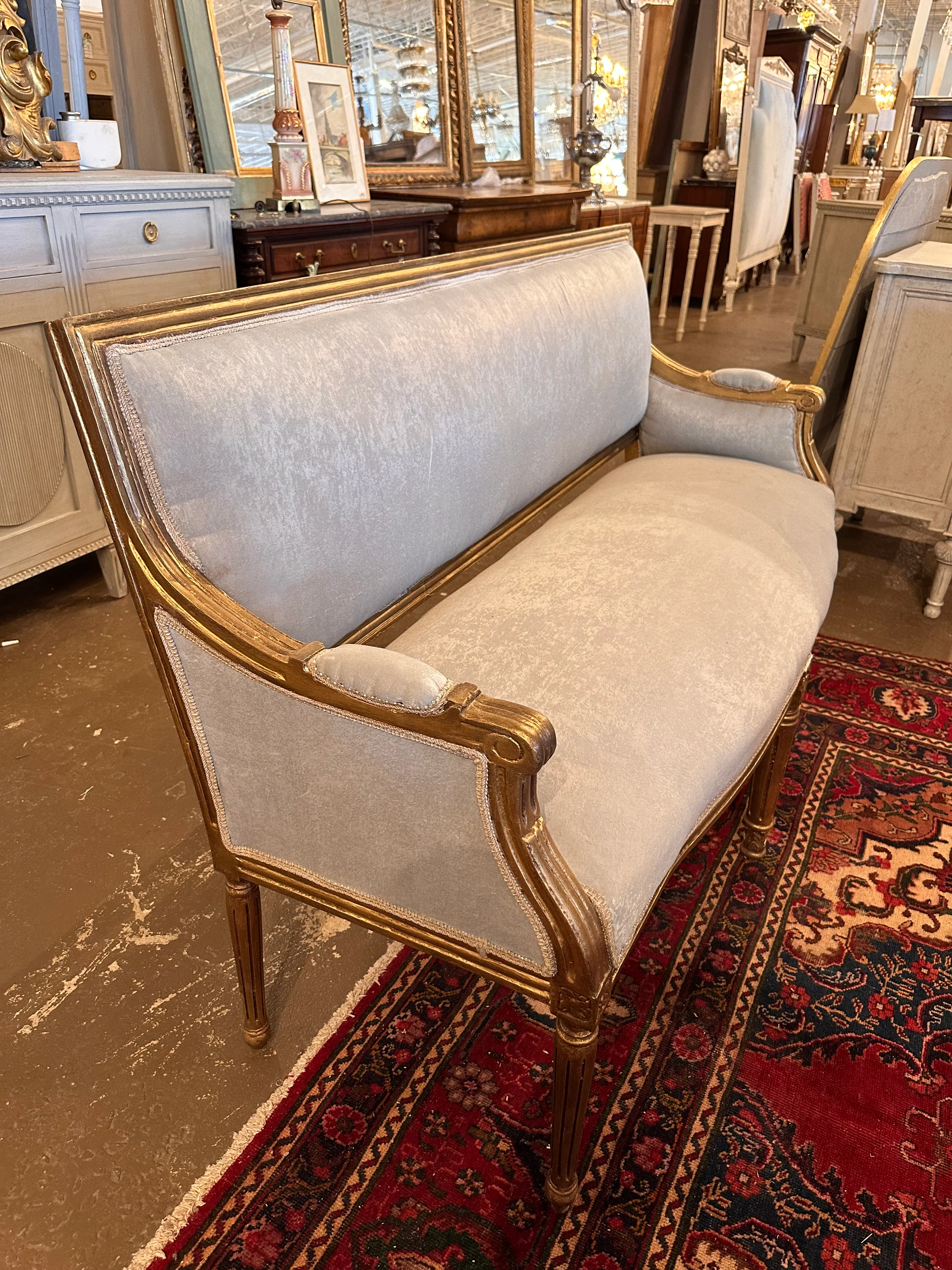 French Louis XVI Sofa with Grey Lavender Velvet Fabric - Image 3
