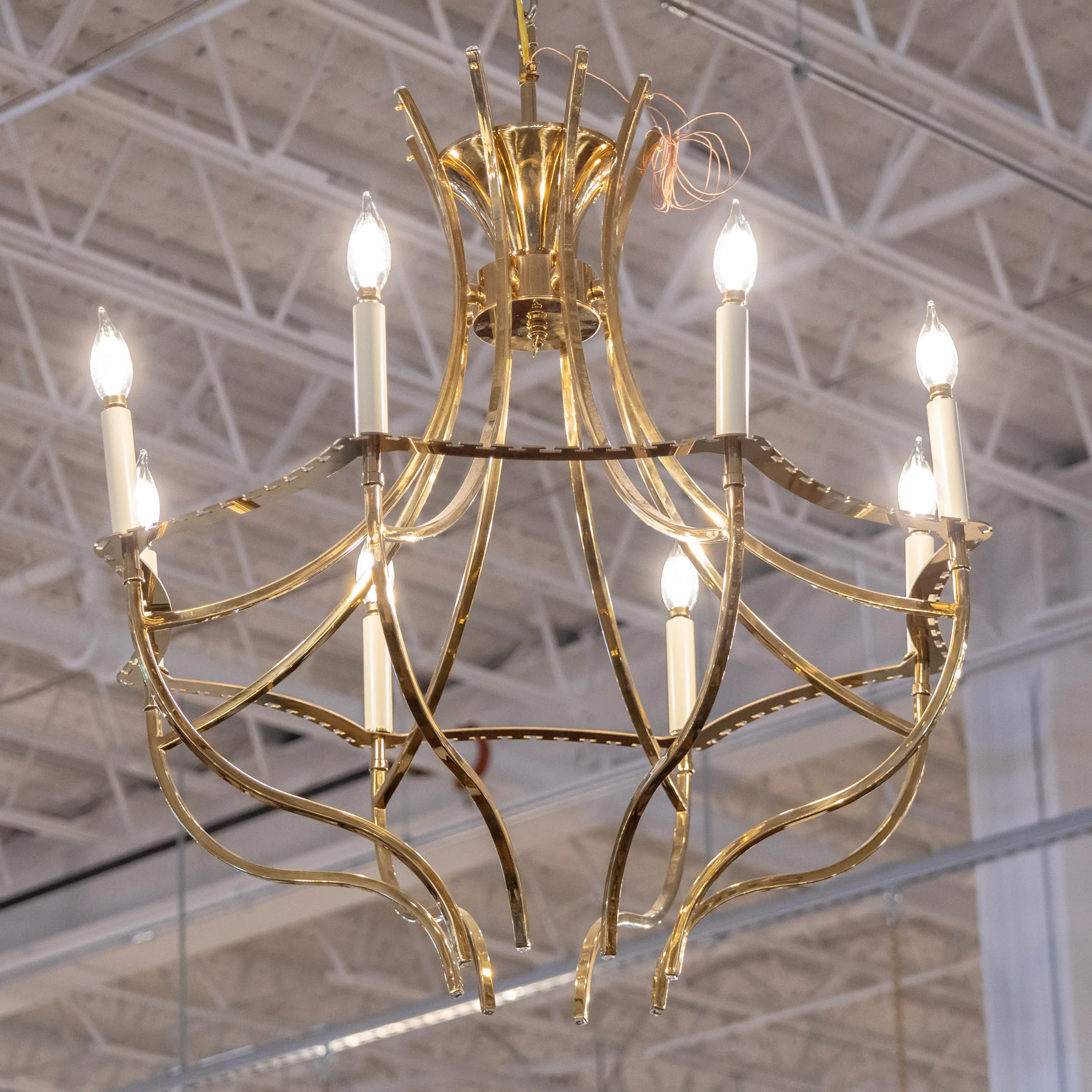 Modern Brass Cage Chandelier